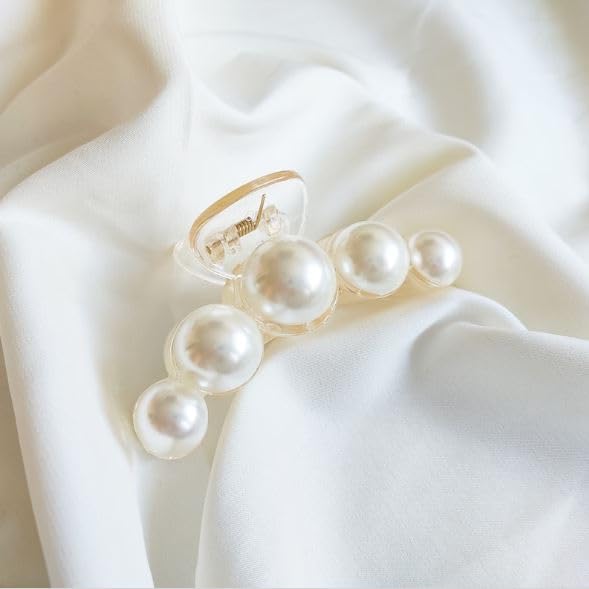 DENICRAAS Pearl Hair Claw Clips - Strong Hold Non-Slip Hair Clips for Women, Champagne Color Hair Jaw Clips for Thick & Thin Hair - Perfect for Daily Use, Birthday Gifts & Special Occasions