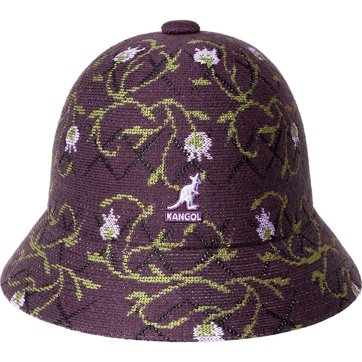 Kangol Tapestry Casual Hat for Women & Men - Deep Plum Floral Print Bucket Hat - Perfect for Beach, Outdoor, Travel & Summer Fashion
