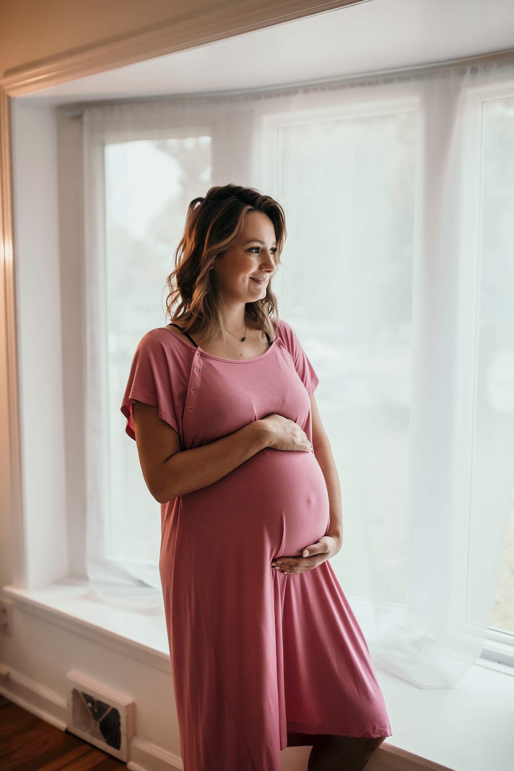 Three Little Tots Mommy Labor and Delivery Gown - Soft Stretchy Maternity & Nursing Nightgown for Hospital Birth & Breastfeeding | Comfortable Postpartum Wear for New Moms