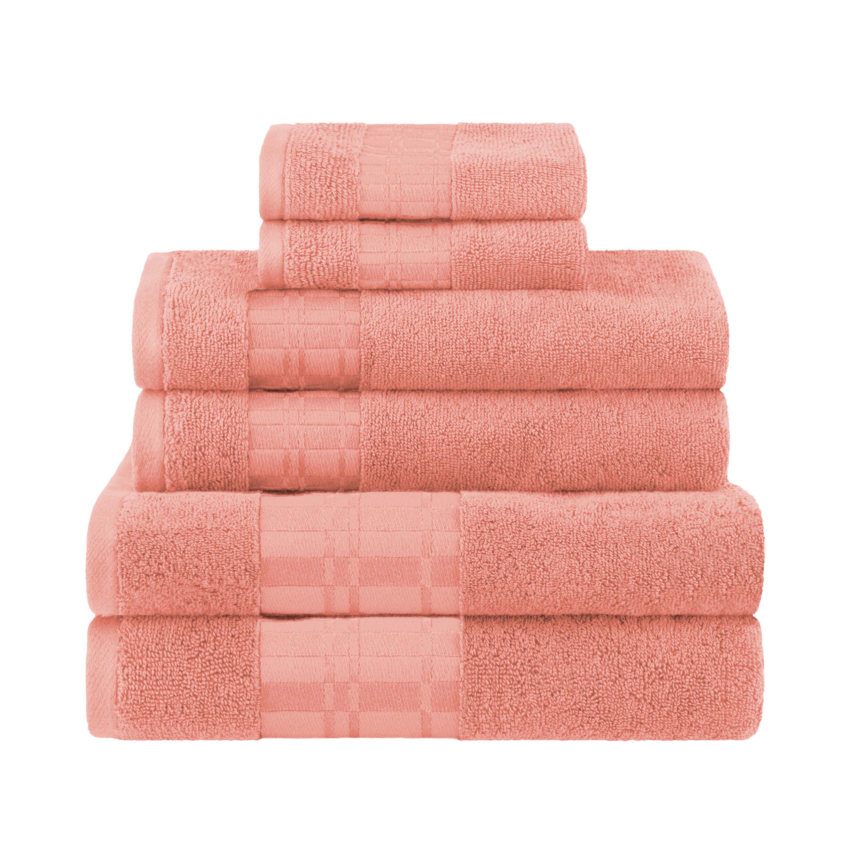 Larissa Cotton Geometric Embroidered Border 6-Piece Bath Towel Set | Soft & Absorbent Luxury Towels for Bathroom, Spa & Guest Use