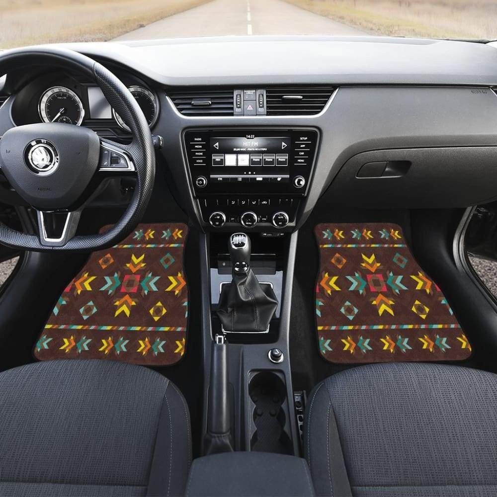 Premium Brown Pattern All-Weather Car Mats - Front & Back Custom Fit for Native Vehicles - Durable & Non-Slip Floor Mats for Cars, SUVs, Trucks | Perfect for Daily Commutes, Road Trips & Outdoor Adventures