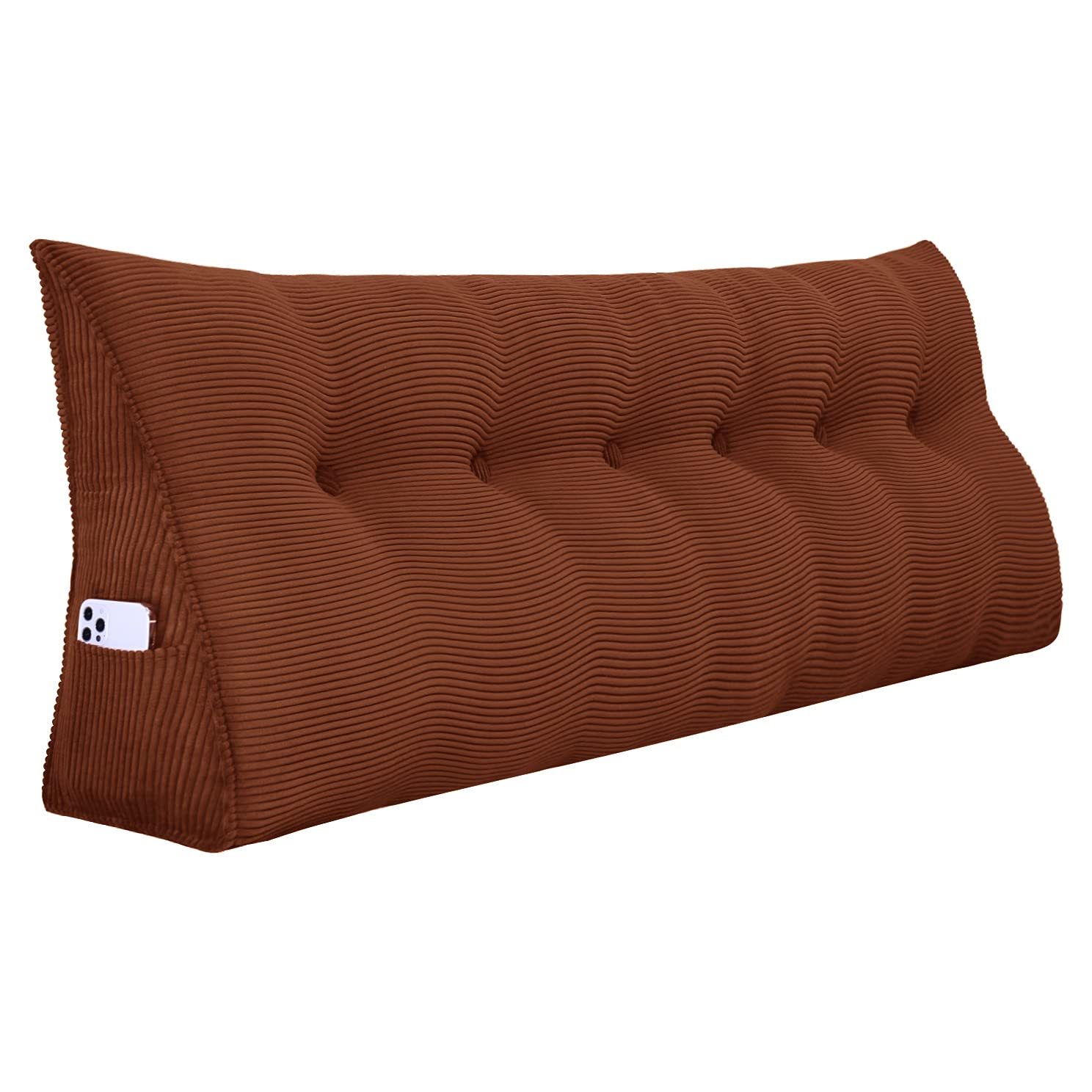 Johnear Corduroy Wedge Pillow - Large Triangular Bolster Backrest for Daybeds, Sofas & Reading - Lumbar Support Cushion with Upholstered Cover (Brown, Cal-King) | Perfect for Bed Rest, Reading, Watching TV & Back Pain Relief