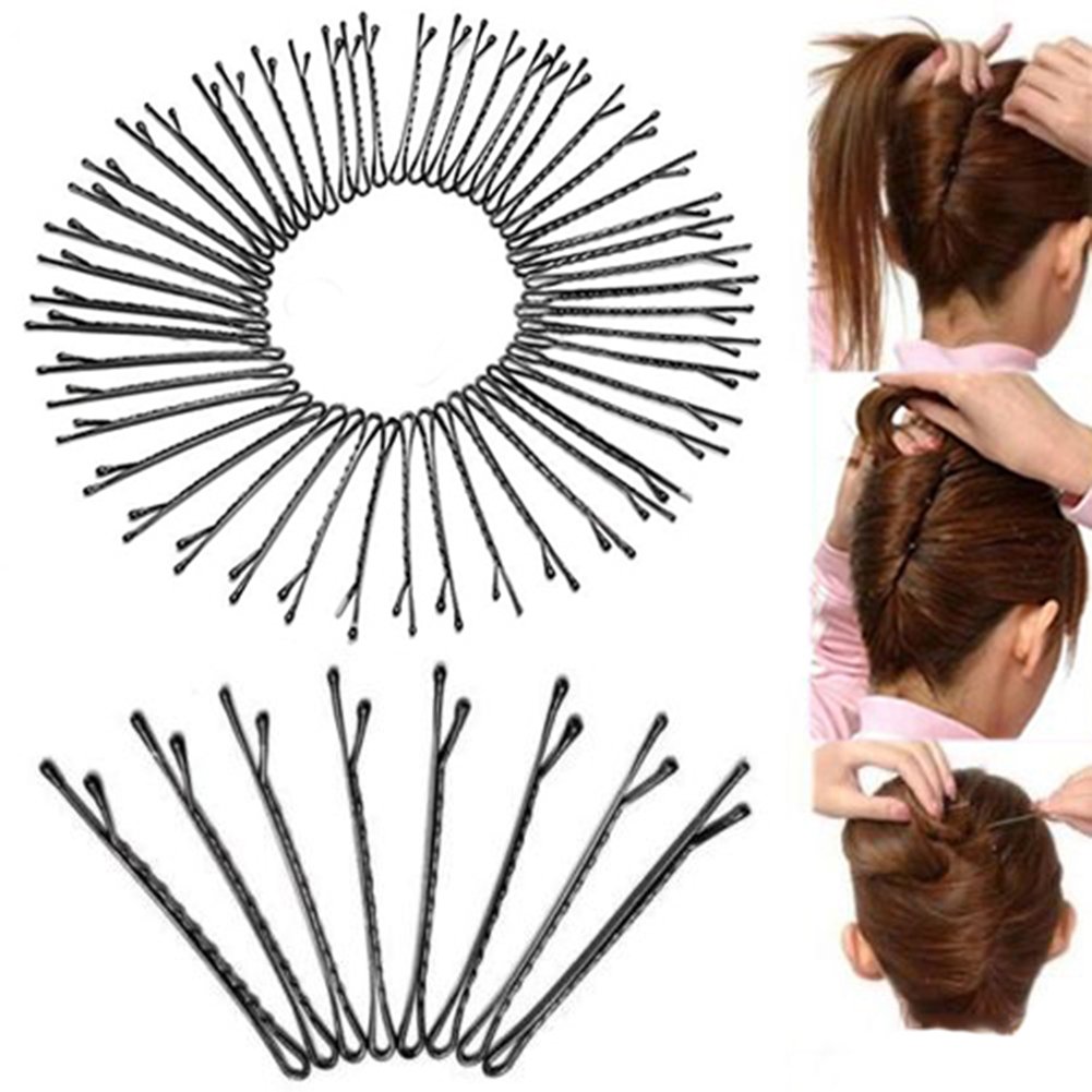 50-Piece Black Hair Clips Set - Bobby Pins, Kirby Grips, Waved Slides & Salon Clamps for Women & Girls - Perfect for Updos, Braids, Ponytails & Styling