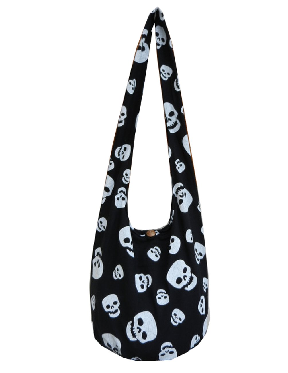 BTP! Skull Punk Rock Hippie Hobo Crossbody Bag - Thai Cotton Messenger Purse for Women & Men (Black SK9) | Perfect for Concerts, Festivals & Everyday Use