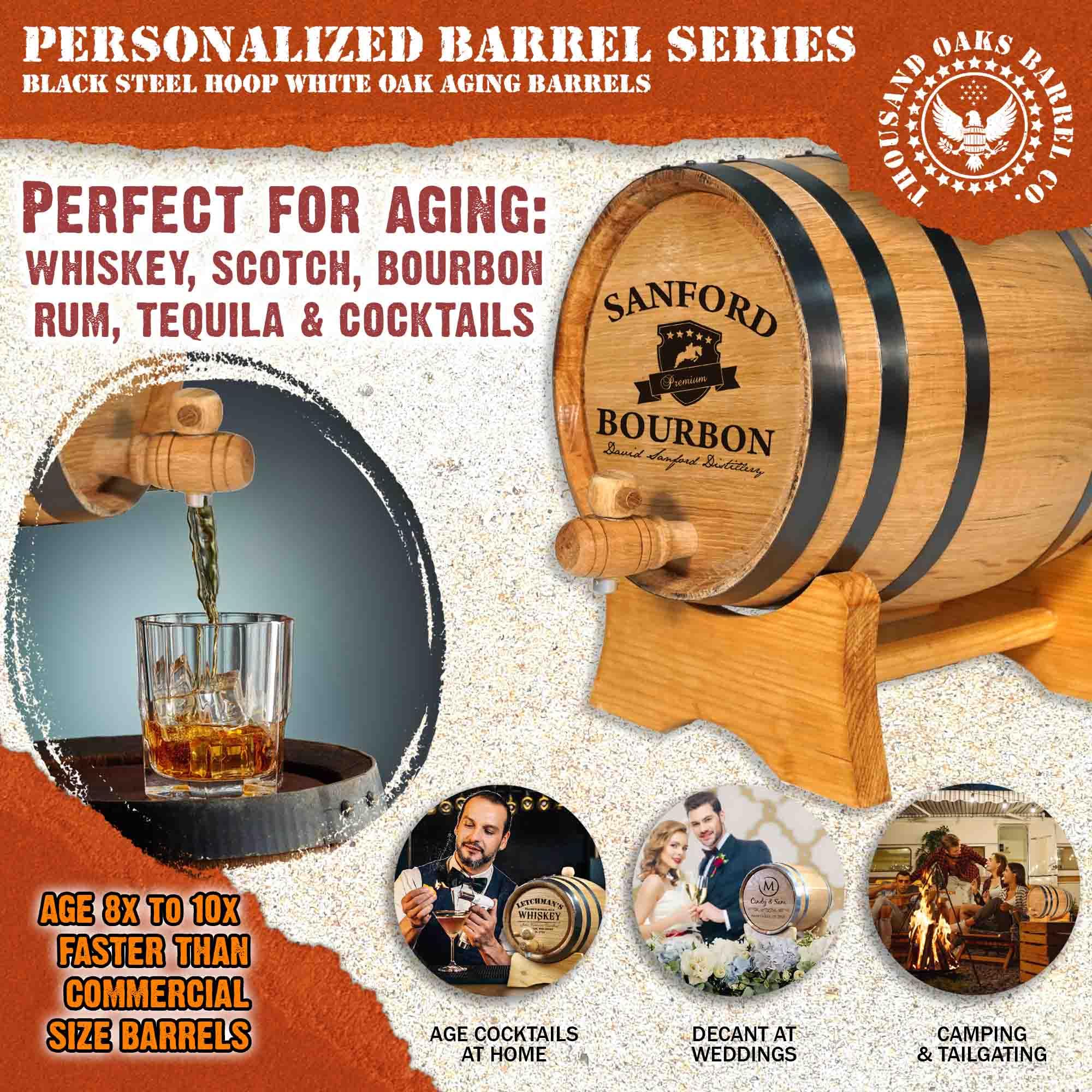 Premium 5 Gallon American Oak Aging Barrel with Stand - Whiskey, Wine & Cocktail Barrel for Home Brewers - Includes Bung & Spigot - Perfect for Bourbon, Scotch & Craft Cocktail Maturation (B400) - Ideal for Home Bars, Distilleries & Gift Giving