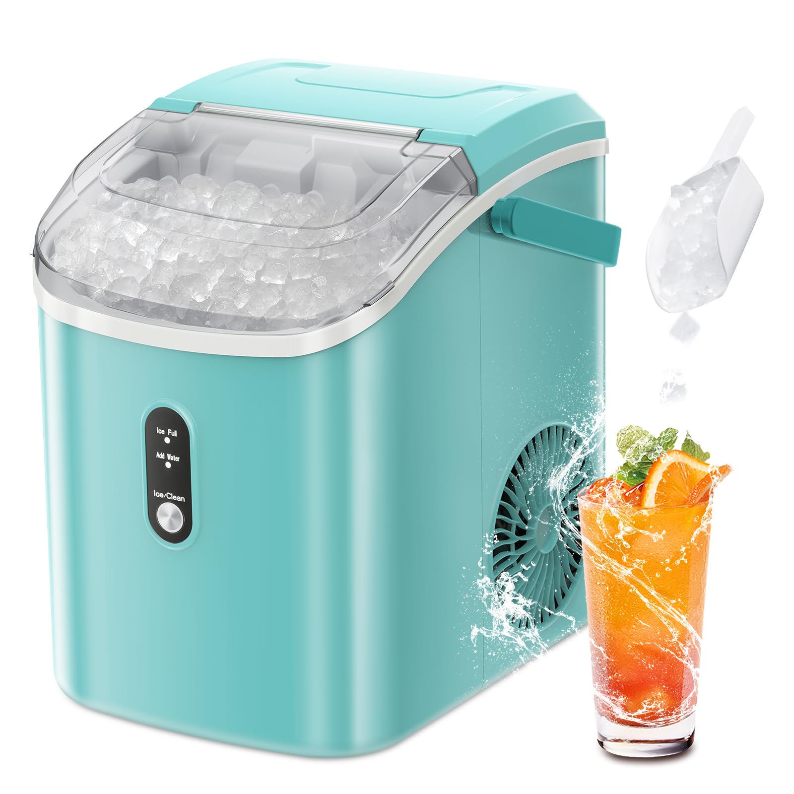 ZAFRO Portable Countertop Ice Maker - 7-Minute Fast Ice Making, 35Lbs/24H, Nugget Ice Machine with Ice Basket & Scoop - Perfect for Home, Office, Bar, Restaurant (Green) | Great for Cocktails, Beverages & Outdoor Parties