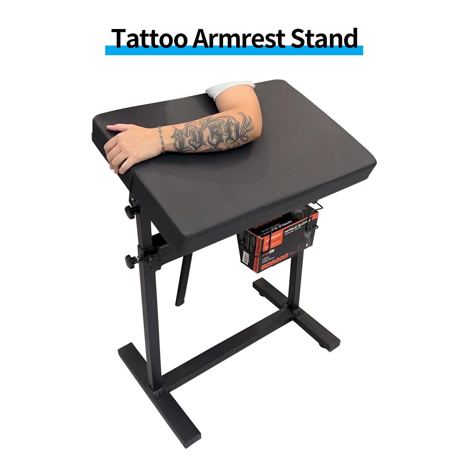 Professional Heavy Duty Tattoo Arm Rest Stand with PU Leather & Soft Sponge - Adjustable Height & Angle, Stable Oversized Armrest with Storage Rack - Perfect for Tattoo Artists, Permanent Makeup & Body Piercing Studios