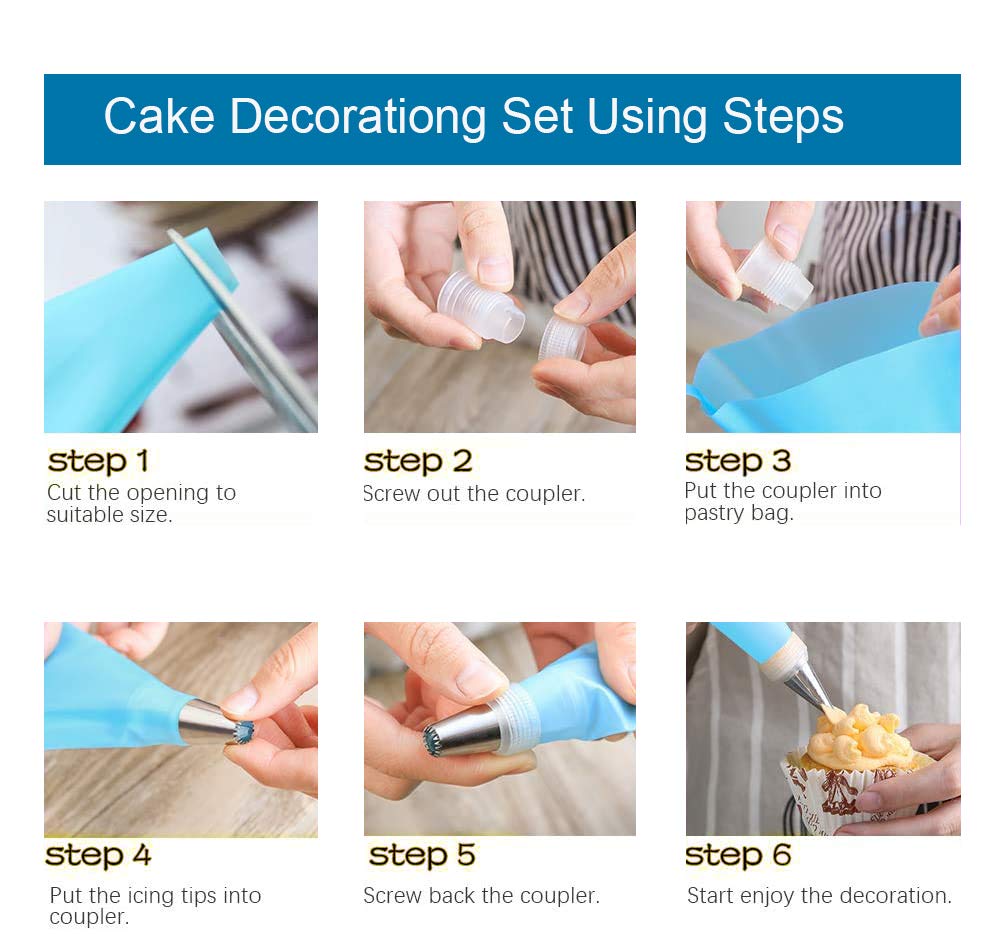 **Reusable Silicone Pastry Bags with 20 Piping Tips - Professional Cake Decorating Kit for Cookies, Cupcakes & Desserts - Includes Coupler, Brush & Bag Ties - Perfect for Baking, Icing & Frosting at Home**