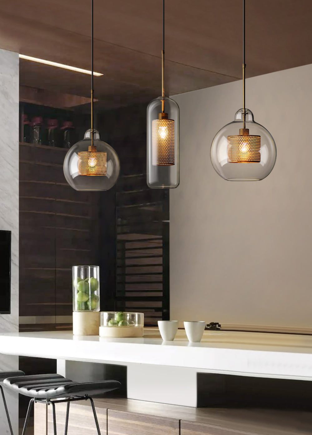 Chiswick Glass Pendant Light - Modern Hanging Ceiling Lamp for Kitchen Island, Dining Room & Bedroom Lighting