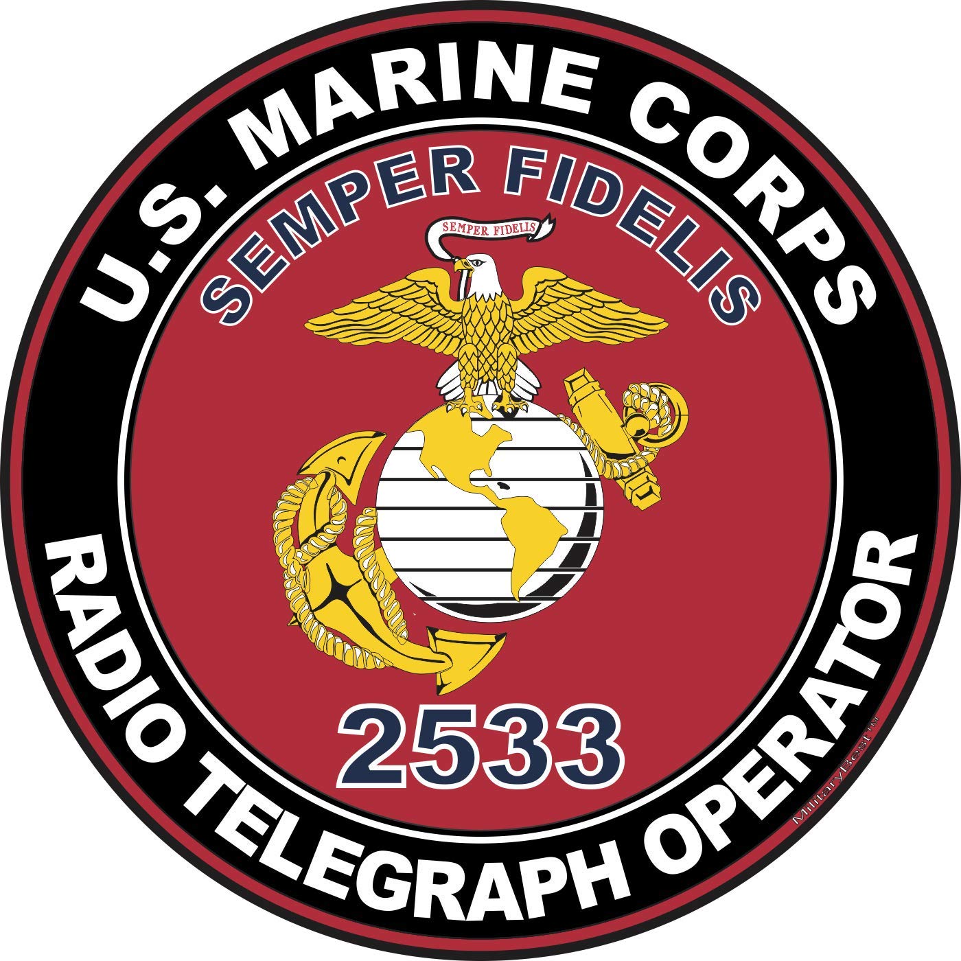 U.S.M.C. MOS 2533 Radio Telegraph Operator Vinyl Decal 18 Inch - Red Military Emblem for Jeep, Laptop & Wall Decor