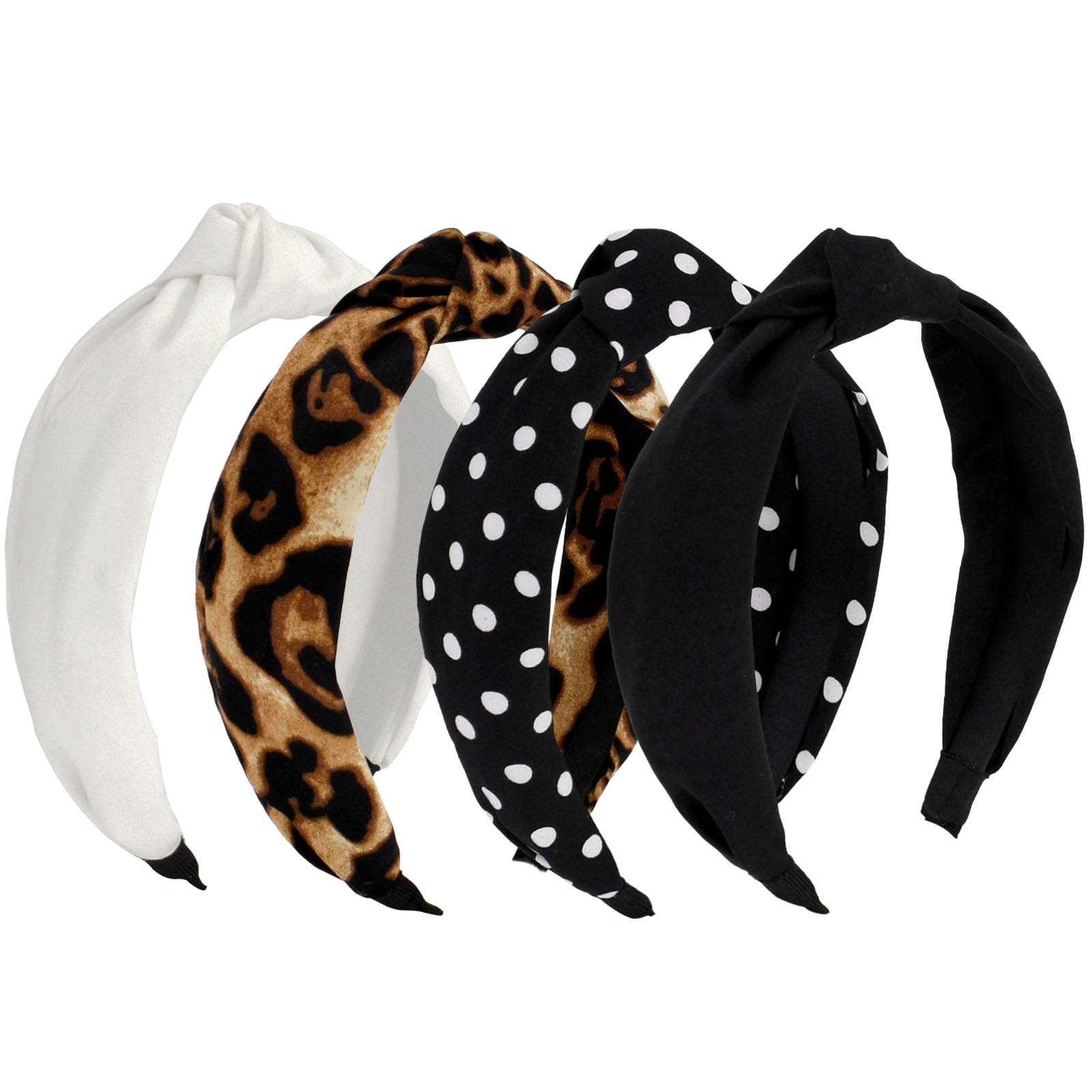 BEGOOD Women's Knotted Headbands 4-Pack - Non-Slip Fashion Hair Accessories for Women & Girls | Neutral & Leopard Print Head Bands for Workouts, Yoga, Running and Everyday Style