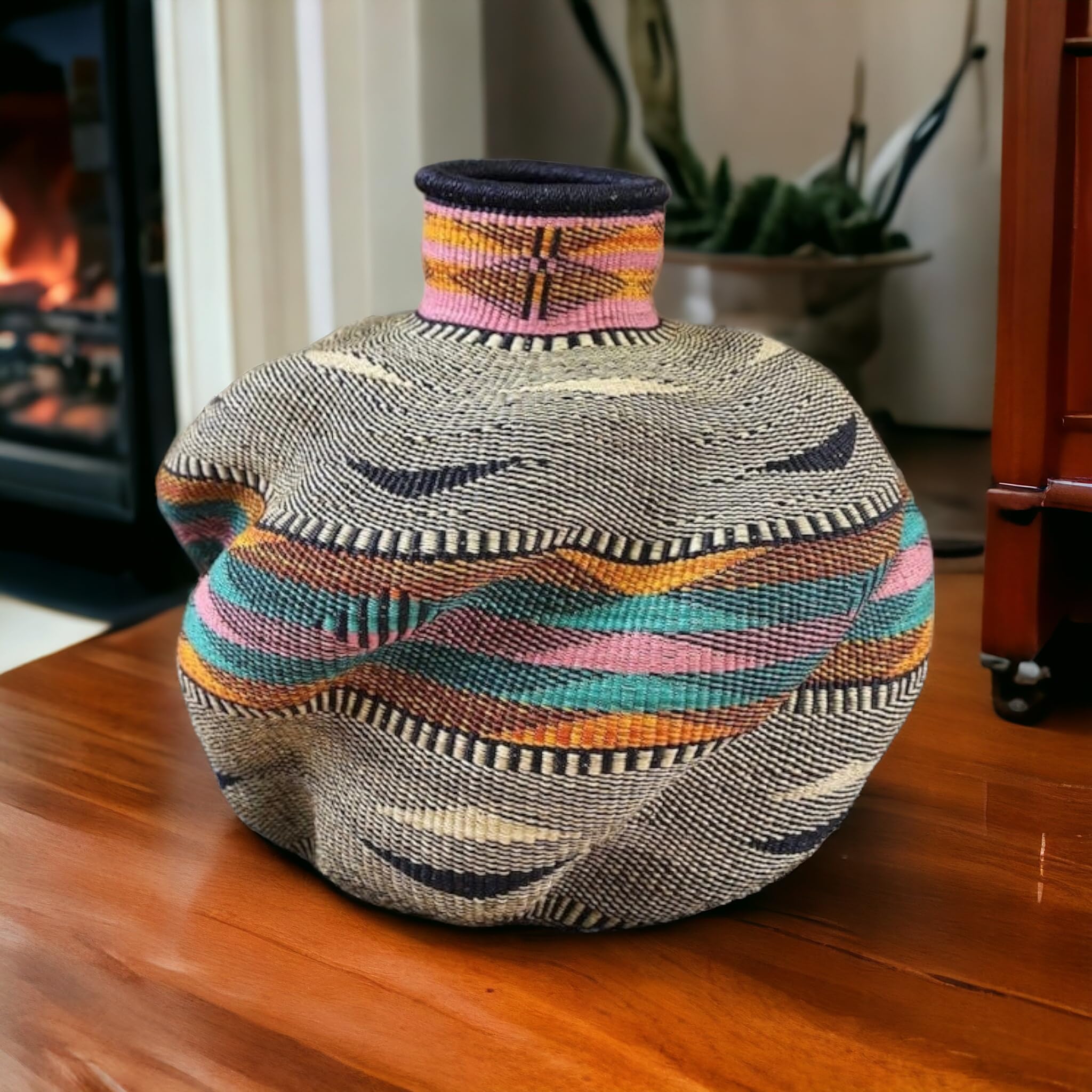 16x18 Inch Wicker Round Basket - African Rattan Storage Basket for Plants, Home Decor & Organizing - Medium Bolga Basket for Living Room, Bedroom, or Office