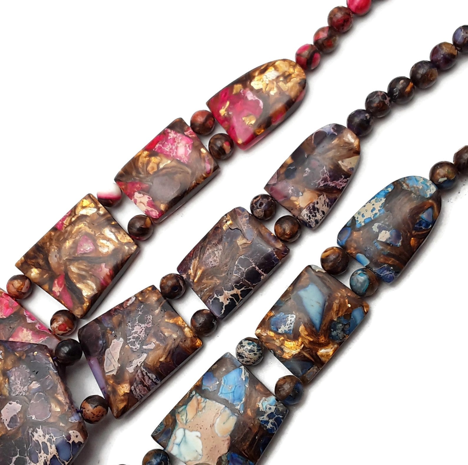 Bronzite Blue Pink Purple Impression Jasper Diamond Pendant Necklace - 19 Inch Adjustable Chain for Women - Perfect for Gifts, Weddings & Special Occasions