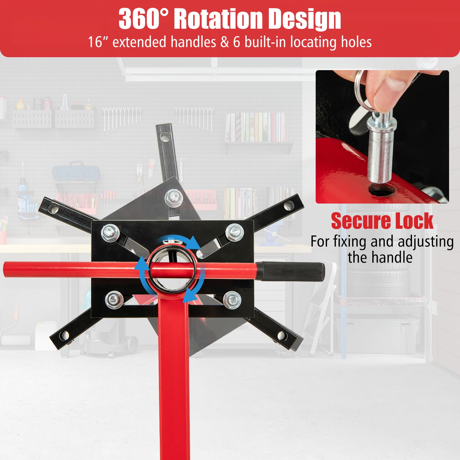 3/4 Ton Engine Hoist Stand with 4 Adjustable Arms & 360° Rotating Head - Heavy Duty 1500 lbs Capacity Engine Motor Stand for Garage, Workshop, Auto Repair - Features 3/4