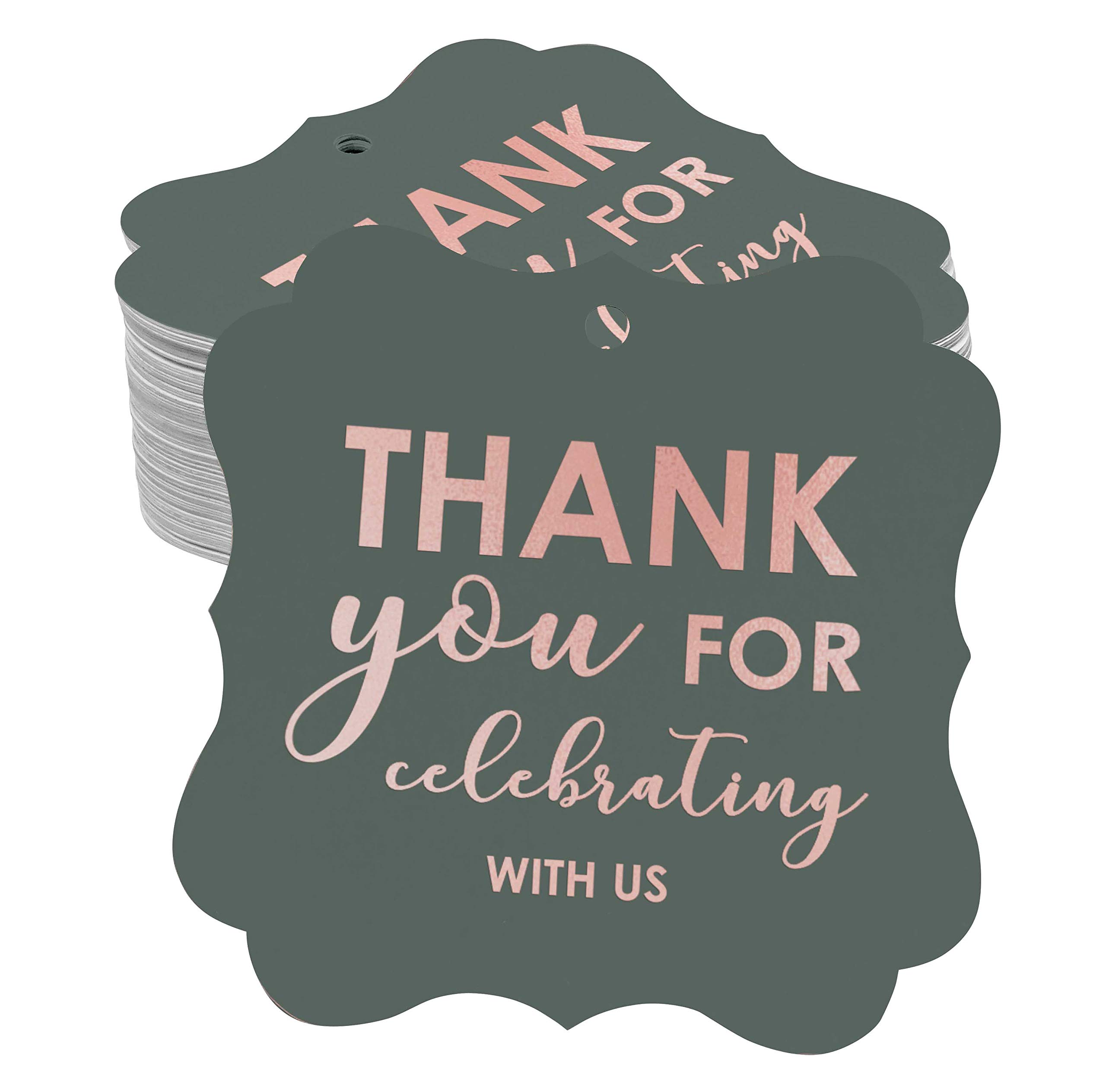 50pcs Rose Gold Foil Hanging Tags for Bridal Shower, Baby Shower, Wedding, Birthday & Retirement - DIY Thank You Gift Tags for Party Favors & Crafts