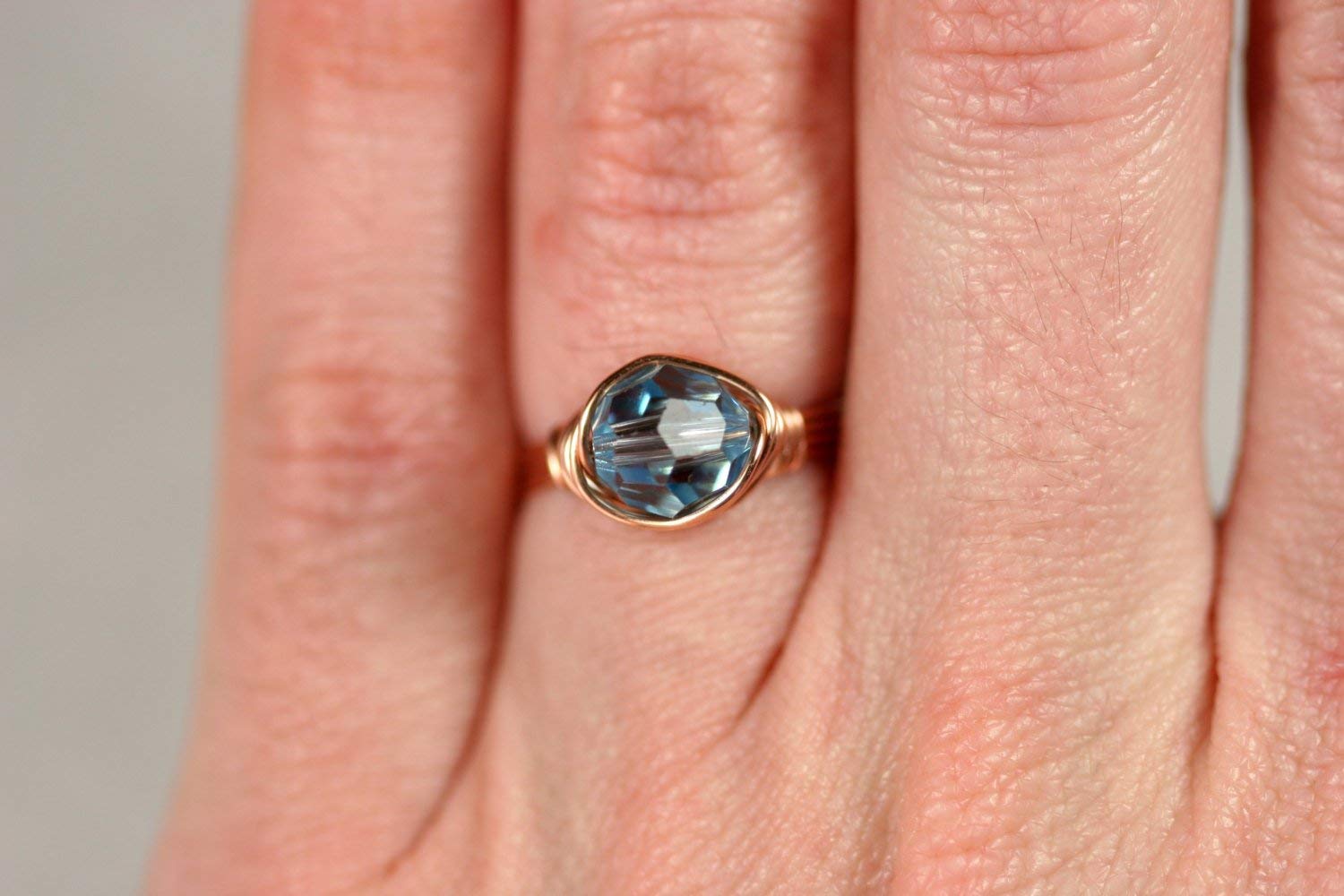 Rose Gold Aquamarine Blue Crystal Solitaire Ring - Handmade Jewelry for Women - Elegant Engagement, Wedding, Anniversary Gift - Perfect for Special Occasions & Everyday Wear