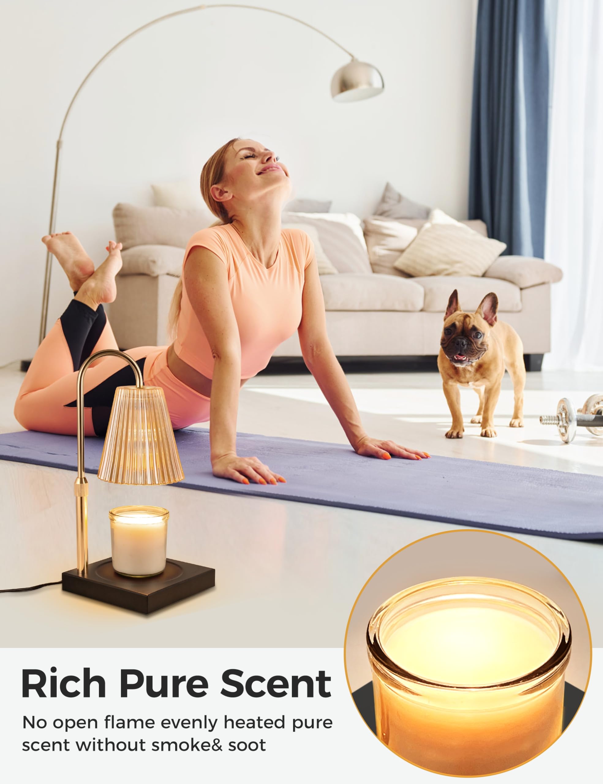 L LOHAS LED Candle Warmer Lamp - Dimmable Electric Candle Warmer with 2H/4H/8H Timer, Adjustable Height & Heat Settings for Large Jar Candles - Perfect for Home Decor, Romantic Dinners, Spa Relaxation & Holiday Ambiance