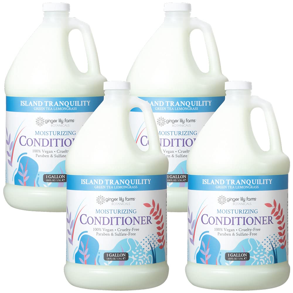 Ginger Lily Farms Botanicals Moisturizing Conditioner for Dry Hair - Island Tranquility Scent with Green Tea & Lemongrass | 100% Vegan & Cruelty-Free | 1 Gallon Refill (Pack of 4) | Perfect for Salons, Spas & Eco-Conscious Homes