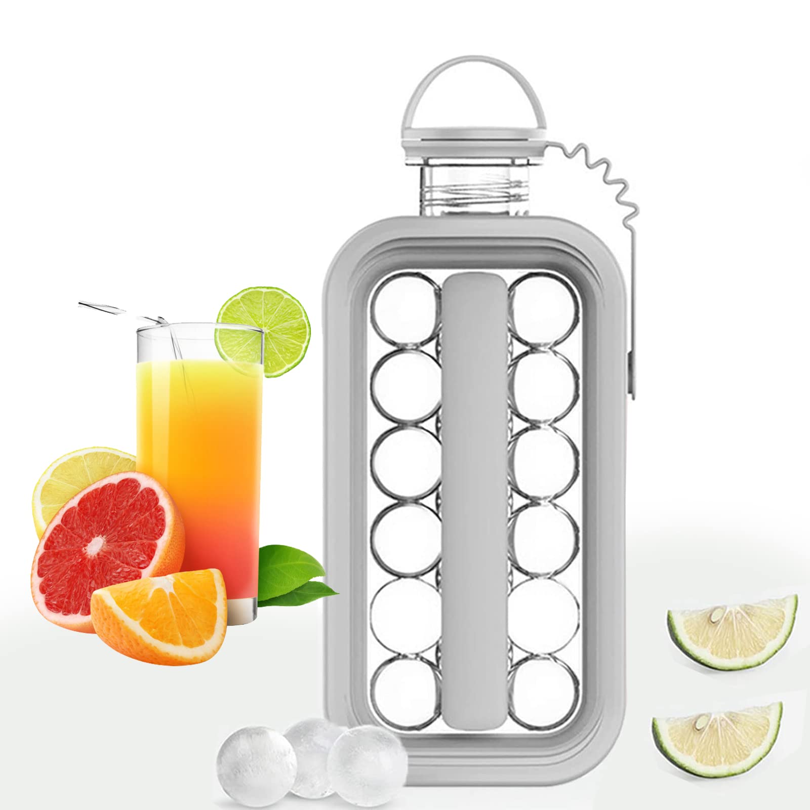 Portable Ice Ball Maker - 2 in 1 Ice Cube Trays & Pop Ice Molds for Cocktails, Whiskey, Coffee, Beer, Juice | Perfect for Home Bars, Parties & Outdoor Use (Grey)