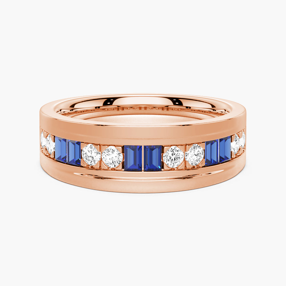 7.5mm Sapphire and Moissanite Men's Wedding Band Ring - Durable Luxury Wedding Ring for Men, Perfect for Engagement, Anniversary and Special Occasions