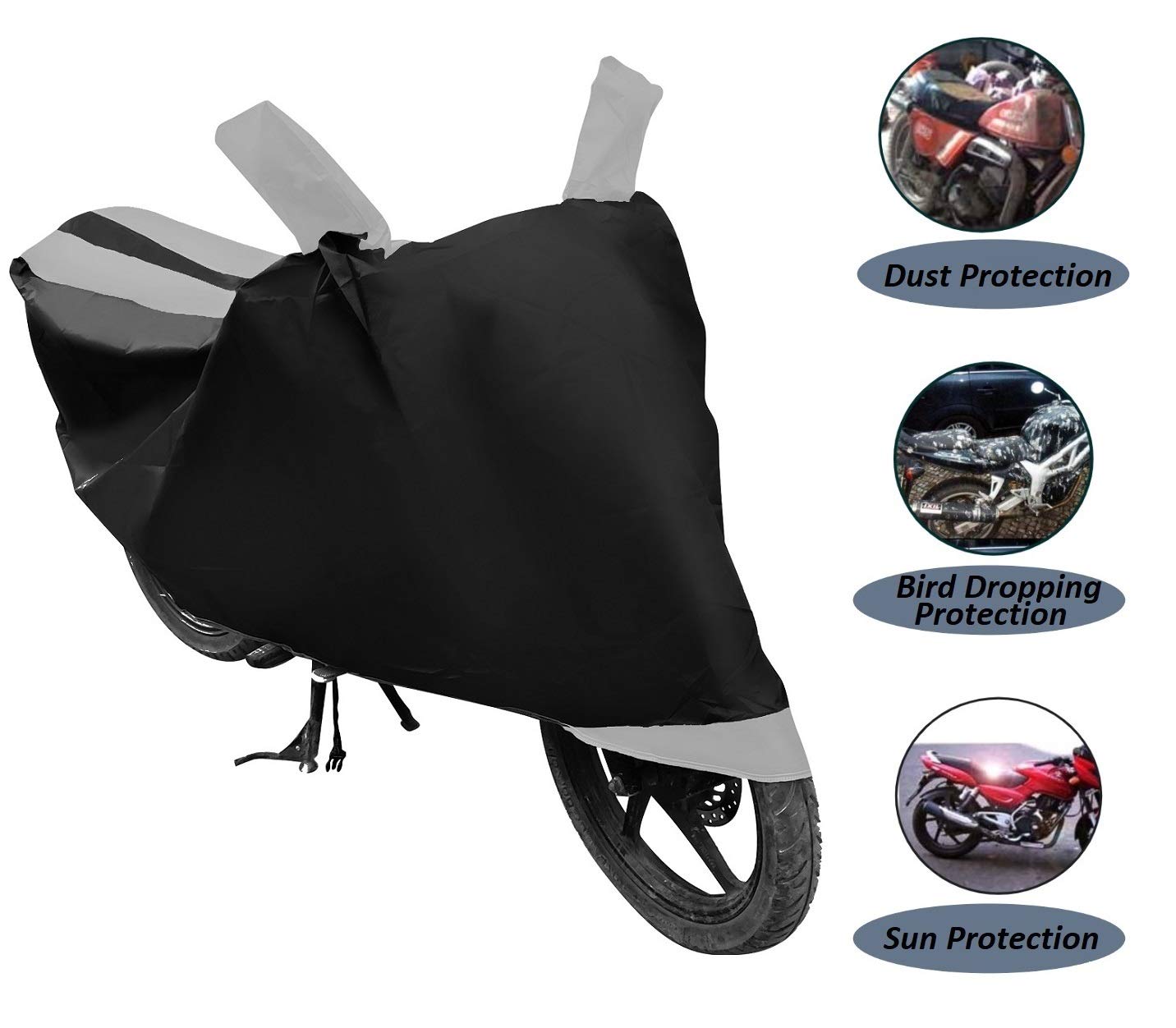 Waterproof Bajaj Pulsar 220F Motorcycle Cover - All Weather Protection for Outdoor & Indoor Storage - Black & Silver (Fits Pulsar 220F Bike Models)