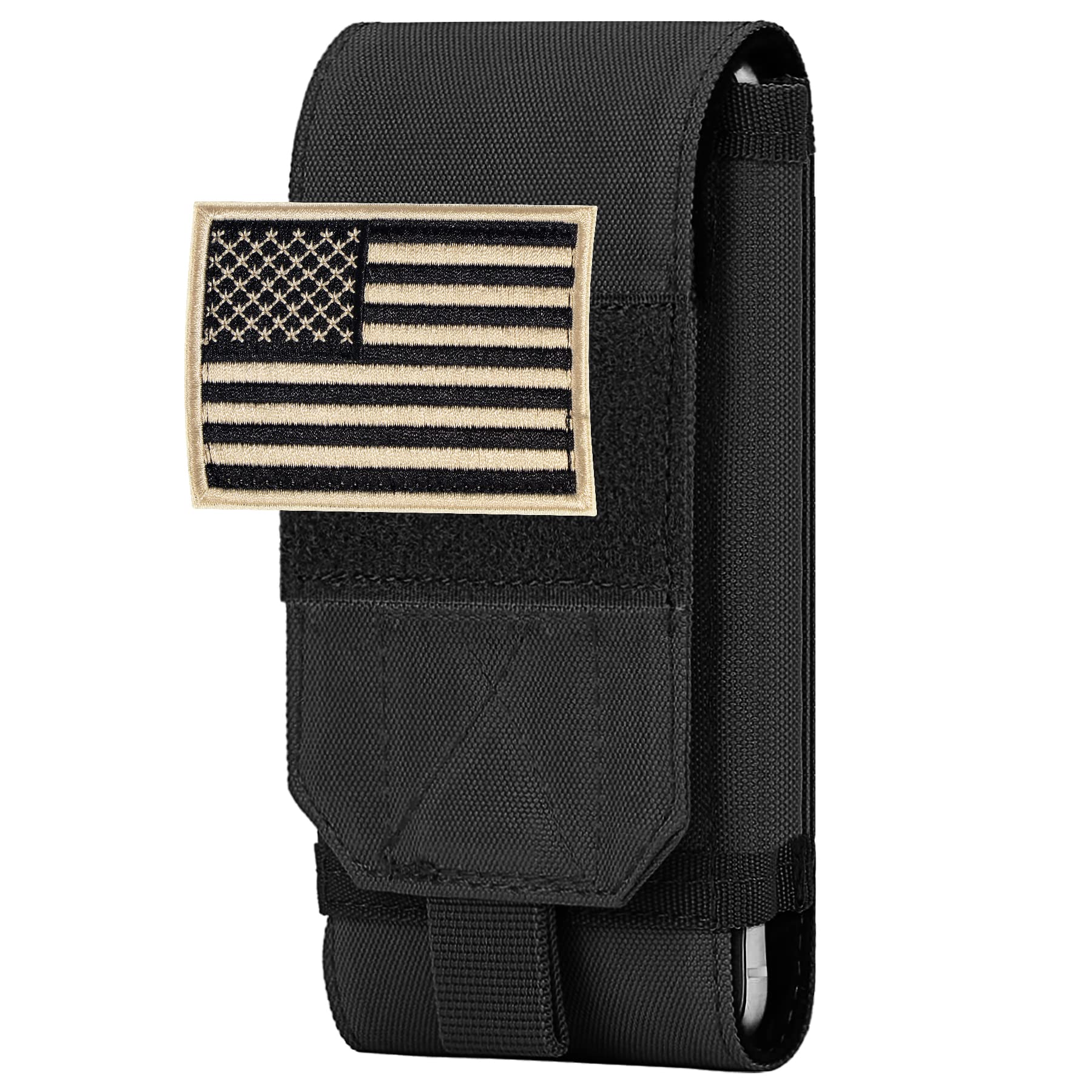 IronSeals Tactical Molle Phone Case - Heavy Duty Loop Belt Holster Pouch with Flag Patch for iPhone 16 Pro Max/16 Plus/16 Pro/16/15 Pro Max/14 Pro Max/13 Pro Max/12 Pro Max & Galaxy S24 Ultra - Perfect for Outdoor Adventures, Military Use, Hiking, and Tactical Gear Enthusiasts