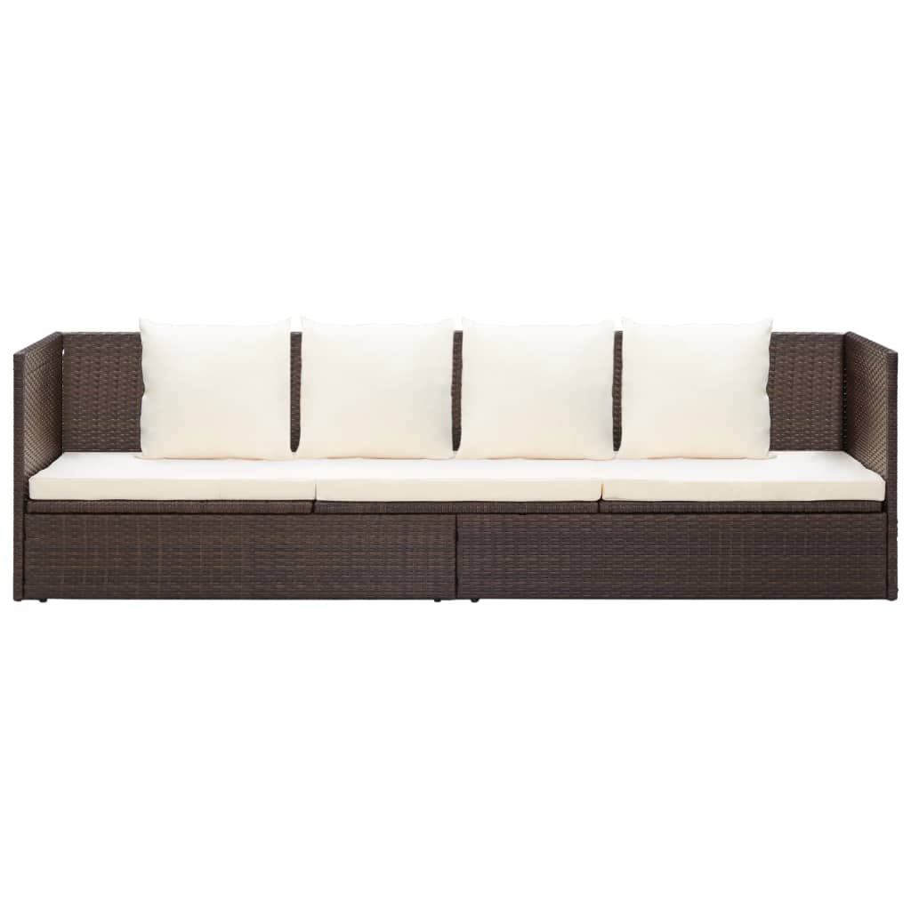 Brown Poly Rattan Patio Lounge Bed with Cushion & Pillows for Outdoor Relaxation