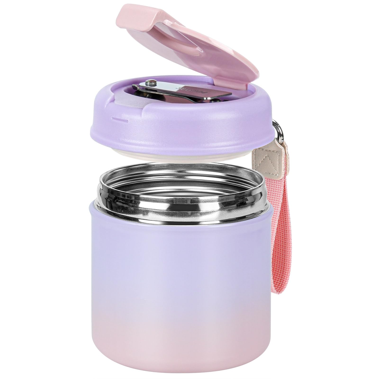 15.8 Oz Insulated Stainless Steel Food Thermos for Kids - Leak Proof Hot Lunch Container with Folding Spoon, Wide Mouth Vacuum Flask - Perfect for School Lunches, Picnics & Outdoor Activities (Purple)