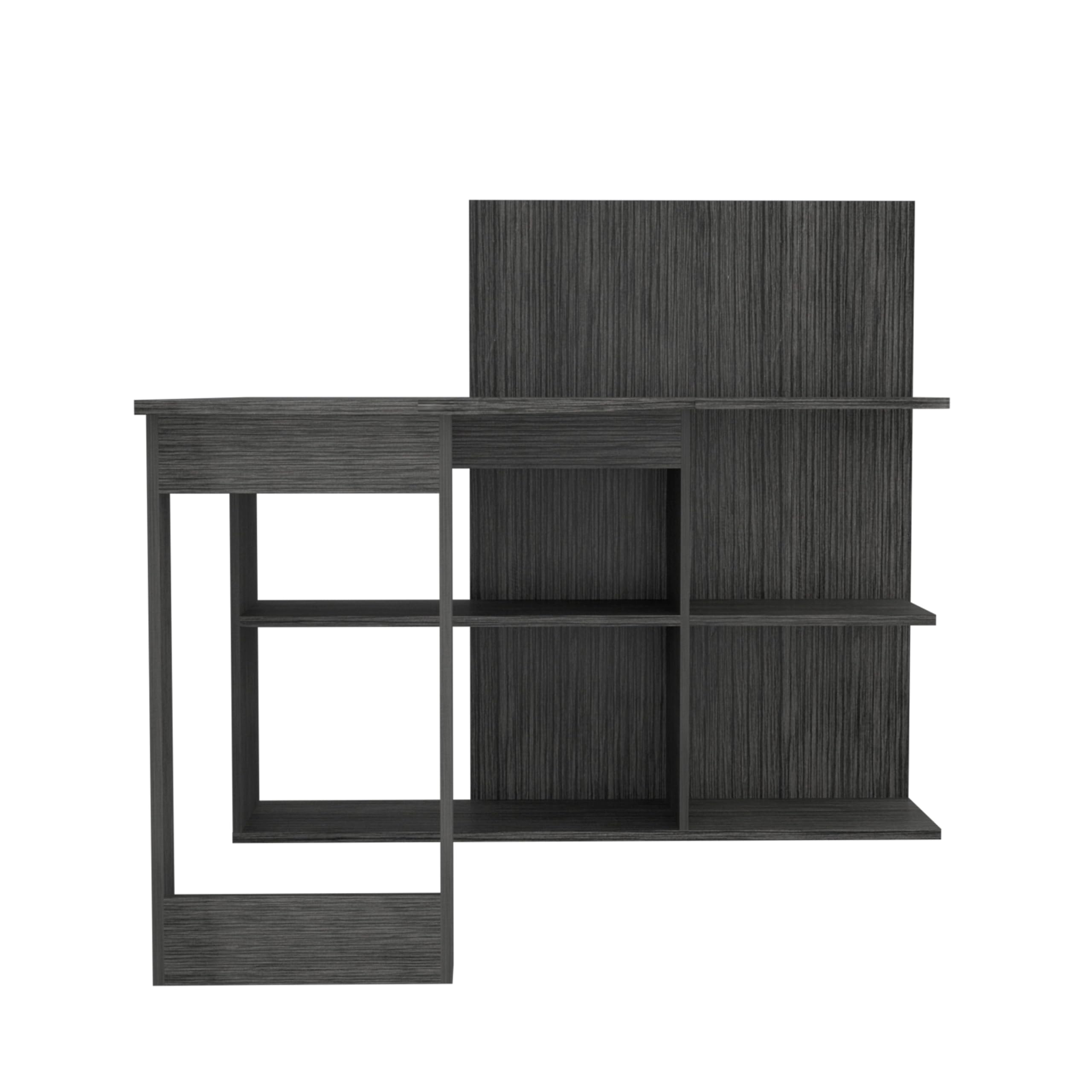 Tuhome Masai Writing Computer Desk with 5 Open Shelves - Smokey Oak Finish for Home Office, Study Room, or Dormitory Workspace