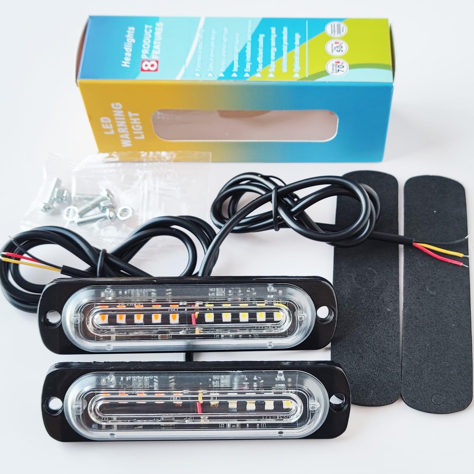 10 Pack Super Bright LED Emergency Strobe Lights for Cars, Trucks & Motorcycles - Amber/White Hazard Warning Flashing Lights (2 Pack) - Ideal for Roadside Emergencies, Construction Zones & Vehicle Safety