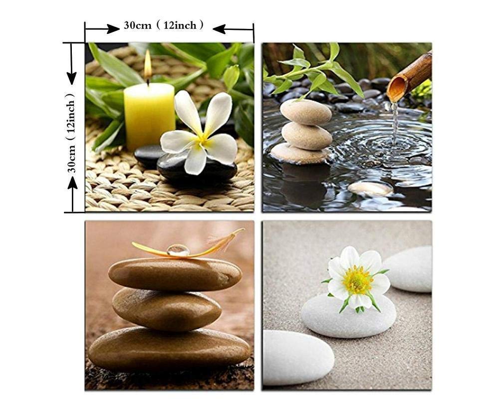 Zen Canvas Wall Art - Green Bamboo Fountain & Stone Jasmine Painting for Home Decor | Modern Spa Still Life Wall Hanging | Perfect for Living Room, Bedroom & Office Relaxation