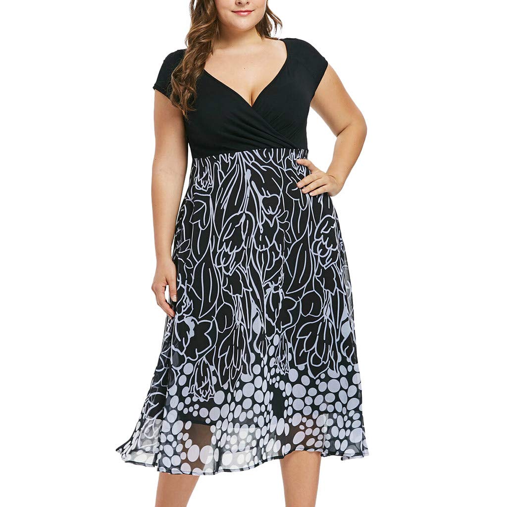Limsea Women's Plus Size V-Neck Casual Short Sleeve Floral Print Cross Dress - Comfortable Summer Outfit for Beach, Party & Everyday Wear