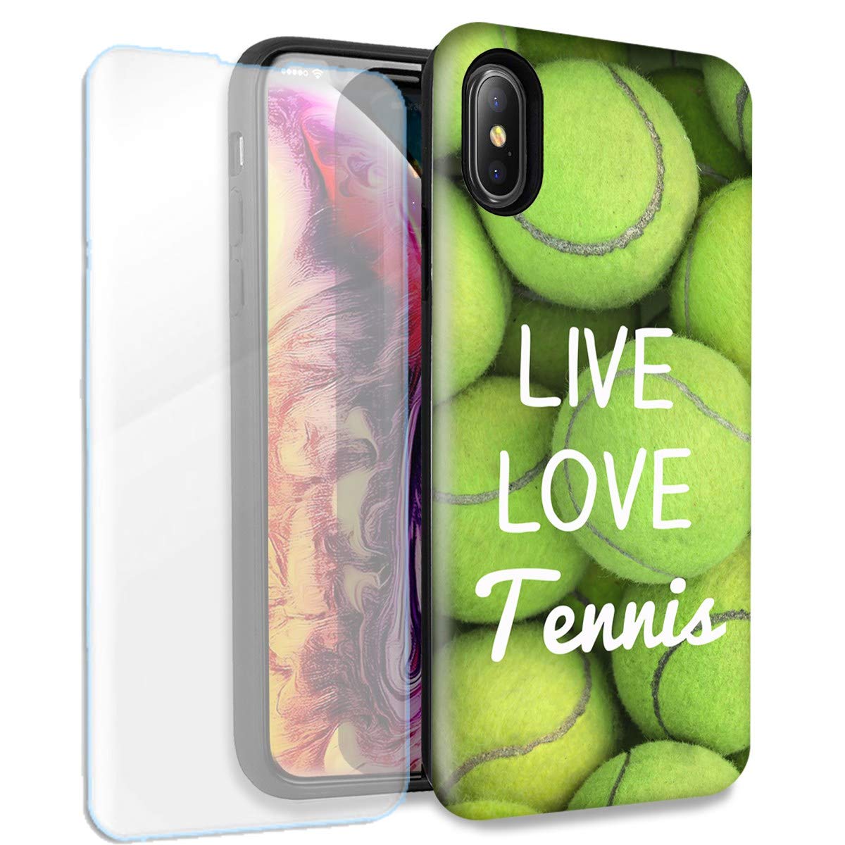 Tennis iPhone Xs Max Case with Glass Protector for Sports & Daily Use