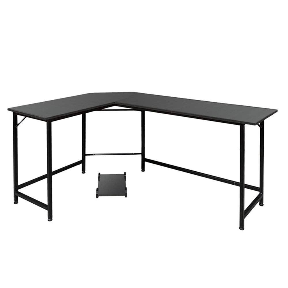 L-Shaped Corner Computer Desk for Home Office & Gaming - Large Wooden Workstation with Monitor Stand, Study & Writing Table - Space-Saving, Easy to Assemble & Clean (Black) - Perfect for Small Rooms, Dormitories & Home Offices