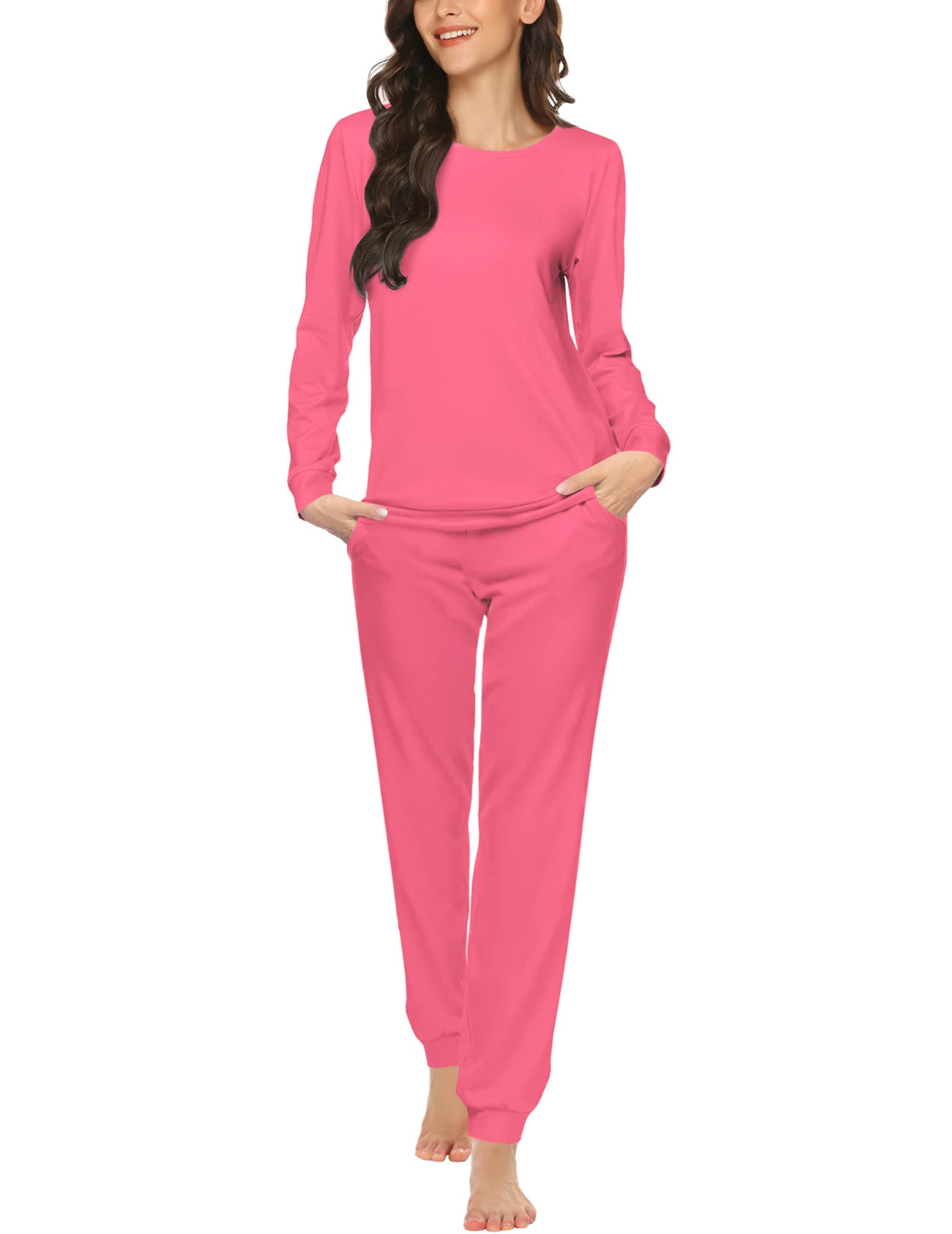 Ekouaer Women's Long Sleeve Pajama Set - Soft Star Print Sleepwear with Pockets, Cozy Nightwear & Lounge PJS for Relaxing at Home or Sleepovers
