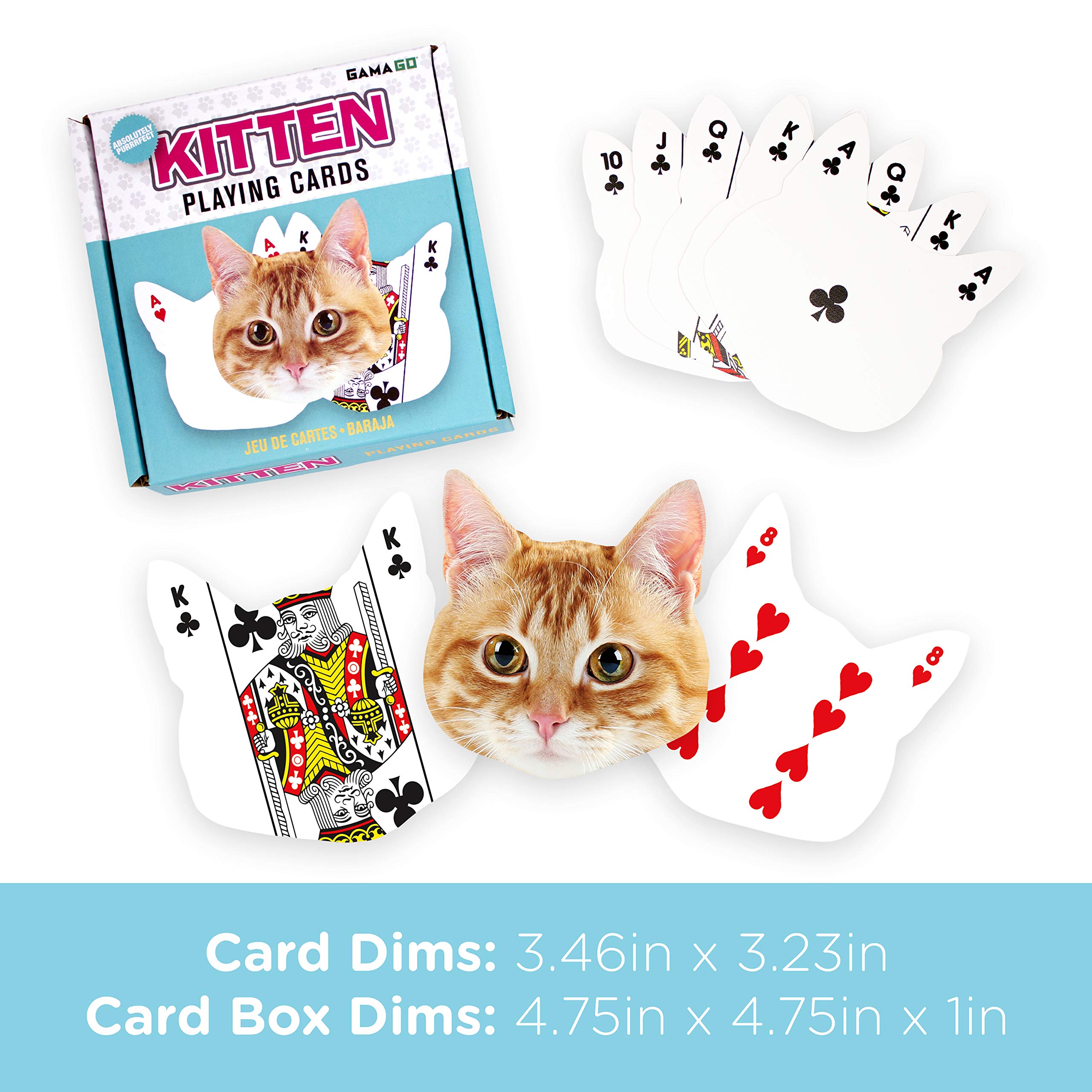 GAMAGO Kitten Playing Cards - Unique Cat-Shaped Deck for Poker, Blackjack & Fun Game Nights - Perfect Gift for Cat Lovers, Birthday Parties, Stocking Stuffers & White Elephant Exchanges - Vibrant Multicolor Design (3 Inches) - Great for Family Gatherings, Travel Games & Themed Parties