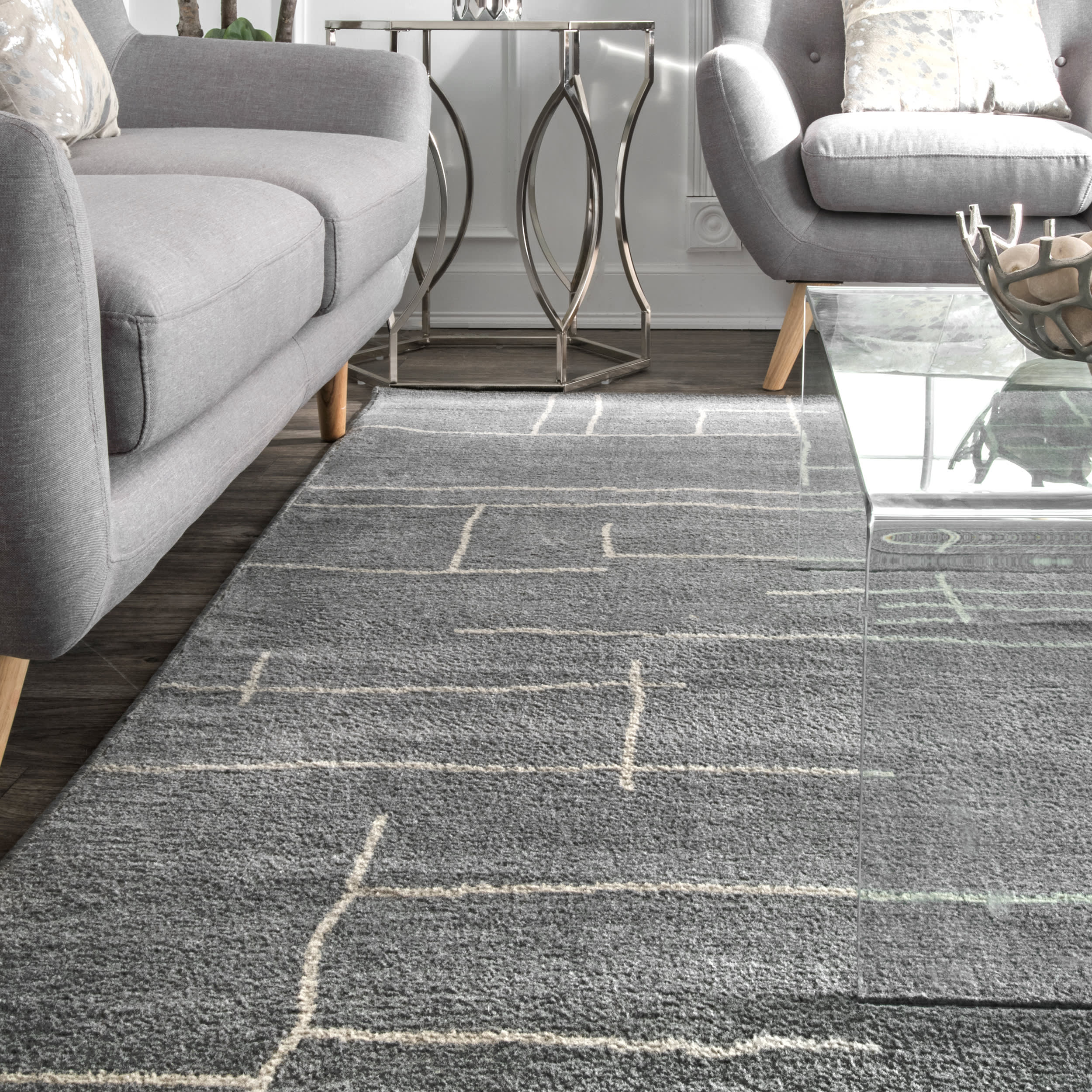 Modern Abstract Grey Cedar Rug - Soft & Stylish Area Rug for Living Room, Bedroom, or Office Decor