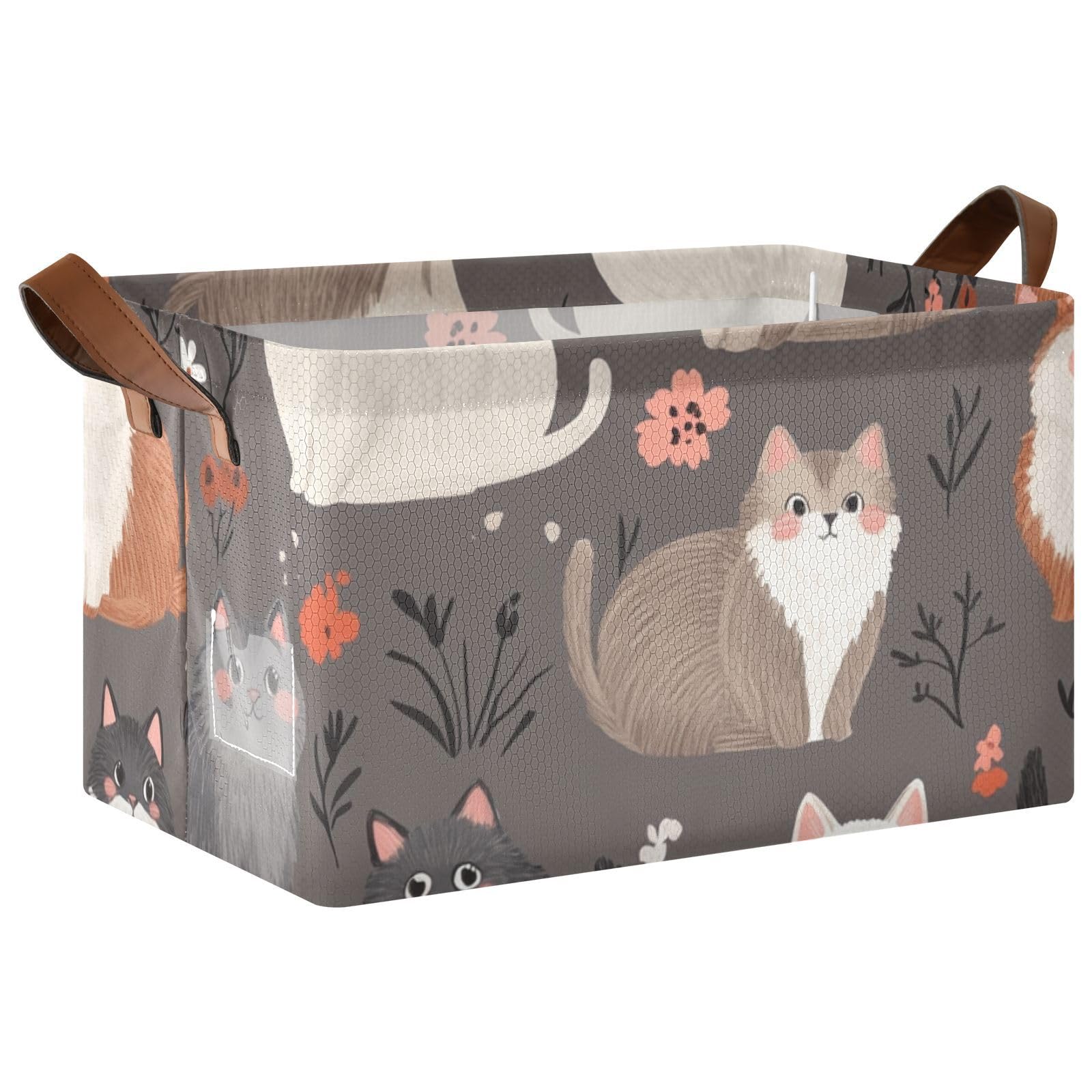 Personalized Cat-Themed Foldable Storage Baskets - 2 Pack Rectangle Organizer Bins with Handles for Shelves, Closet & Wardrobe Organization | Perfect for Home, Office & Kids Room Storage Solutions