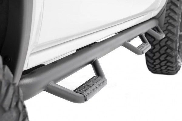 2014-2018 GMC Sierra Chevrolet Silverado Nerf Bars Running Boards - Heavy Duty Black Side Steps for Crew Cab Short Bed 5.7ft Models (2WD/4WD) | RCC1495CC | Off-Road Truck Accessories for Enhanced Style & Safety