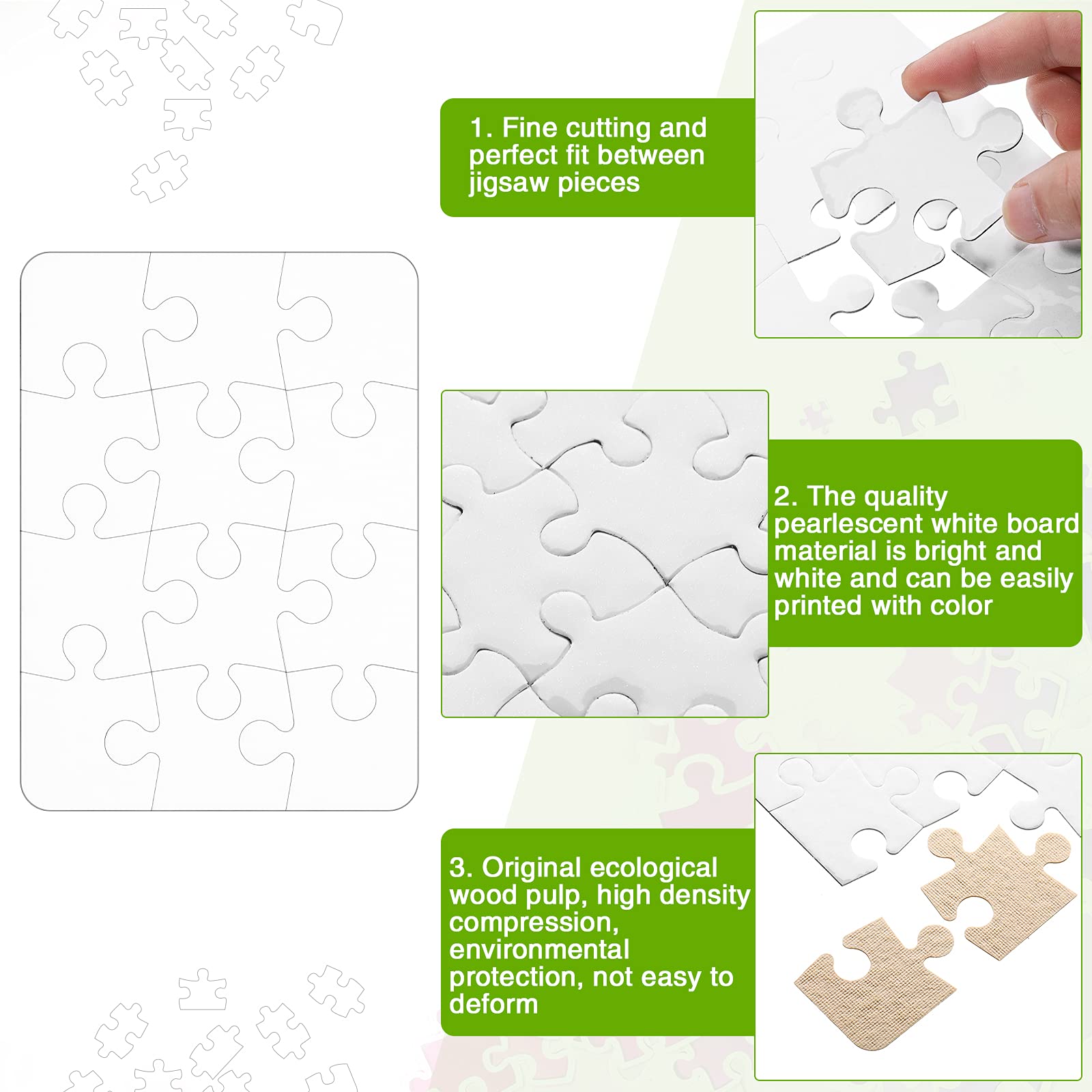 Sumind 10-Pack DIY Sublimation Puzzle Blanks - White Rectangle & Heart Shaped Jigsaw Puzzles for Custom Heat Press Transfer (A5-12 Size) - Perfect for Photo Gifts, Kids Crafts & Personalized Home Decor