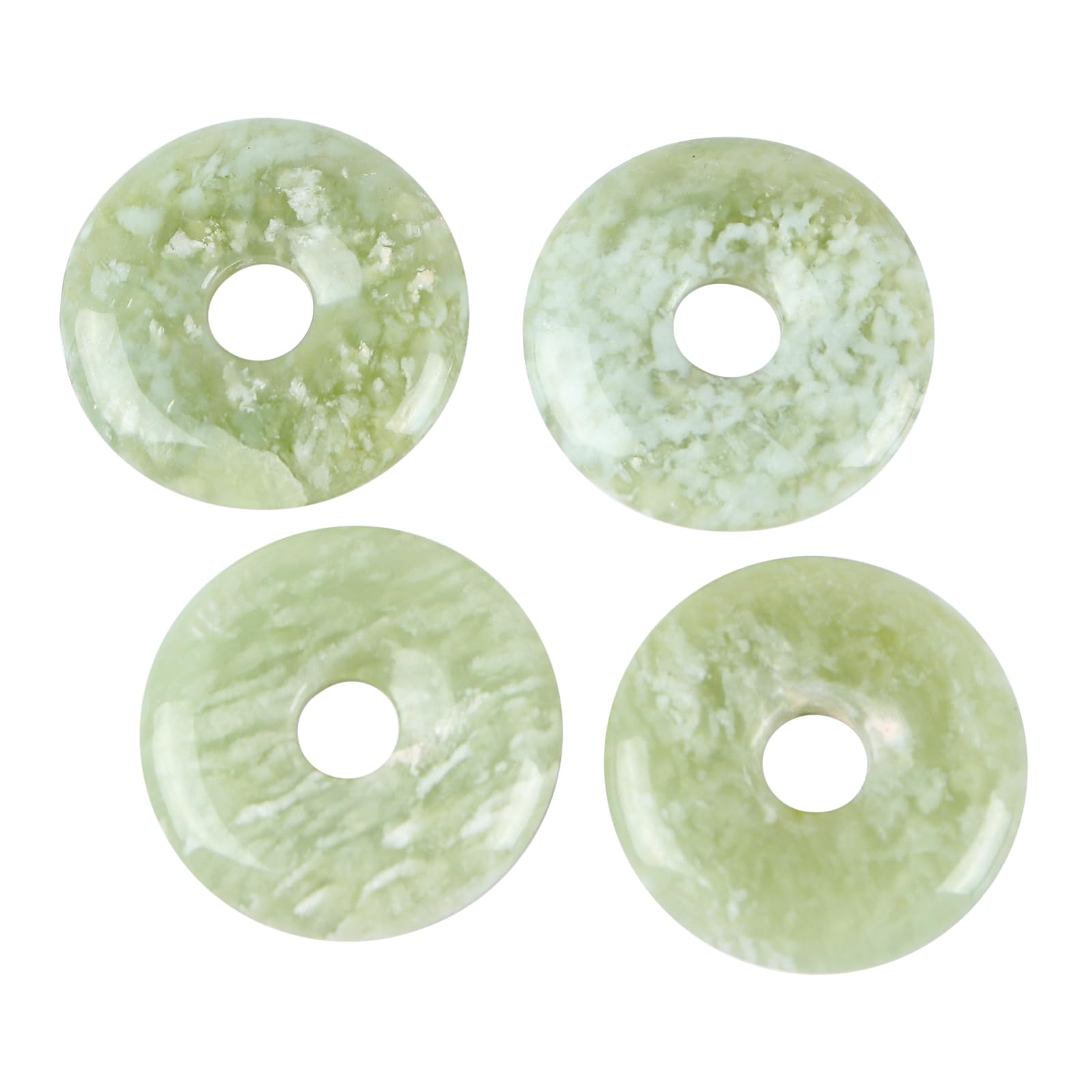 Natural Green Jade Crystal Lucky Coin Beads - 30mm Round Donut Pendant Charms for Jewelry Making & DIY Crafts (4Pcs) - Perfect for Necklaces, Bracelets & Spiritual Healing Jewelry