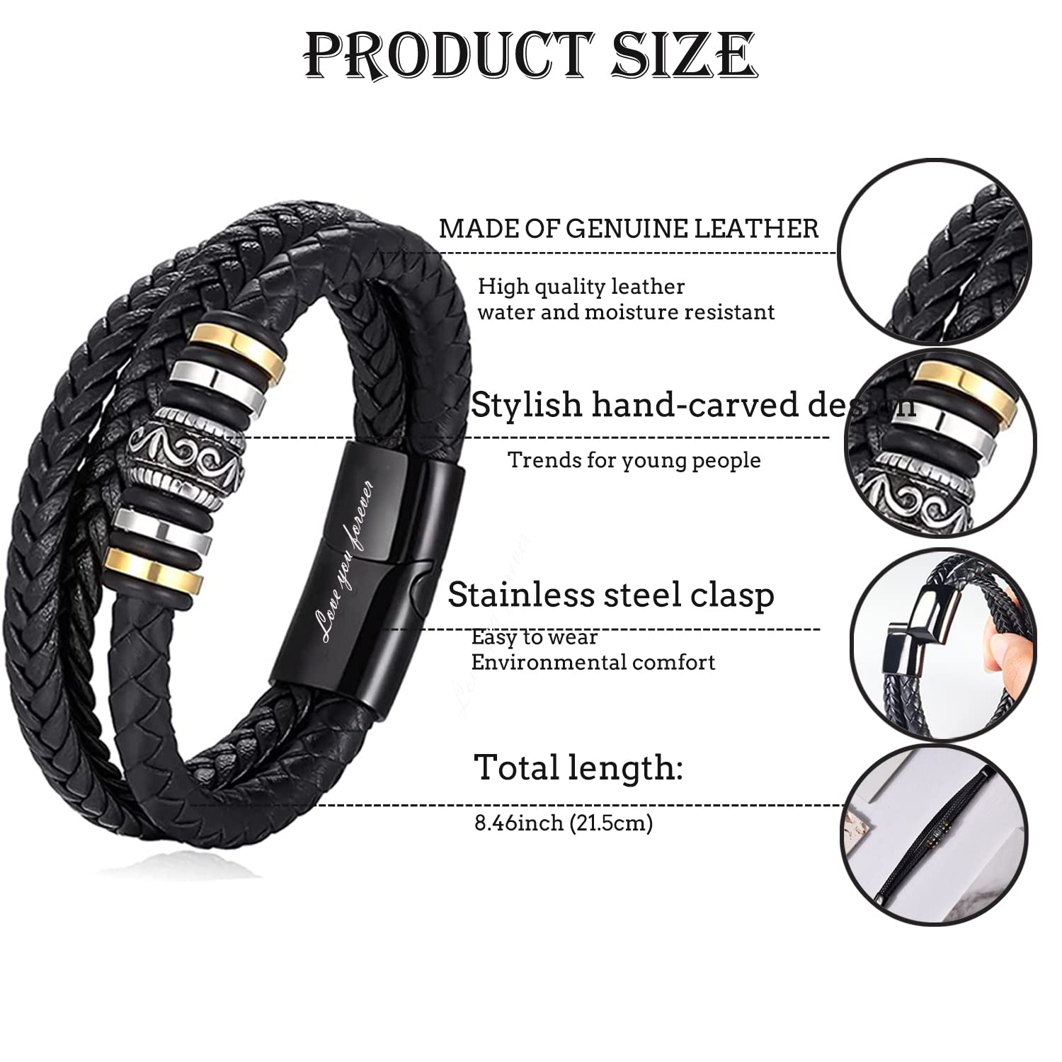 Braided Leather Bracelets for Men - Stainless Steel Magnetic Clasp Bangle Wristband | Durable & Stylish Gift for Christmas, Graduation, Birthday, Back to School | Perfect for Son, Grandson, Boyfriend | Everyday Wear, Casual Outfits, Special Occasions