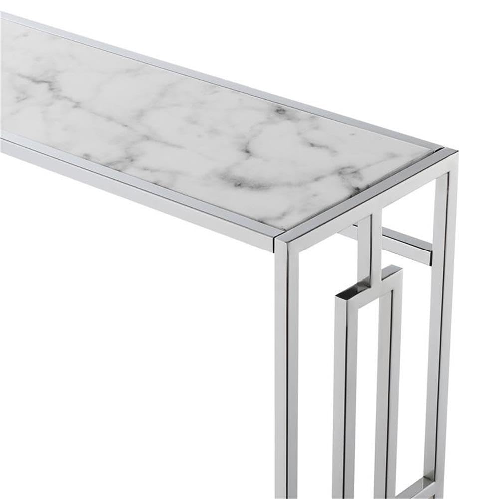 Modern Chrome Metal Console Table with White Faux Marble Top - Sleek Entryway Furniture for Hallway, Living Room & Office Decor