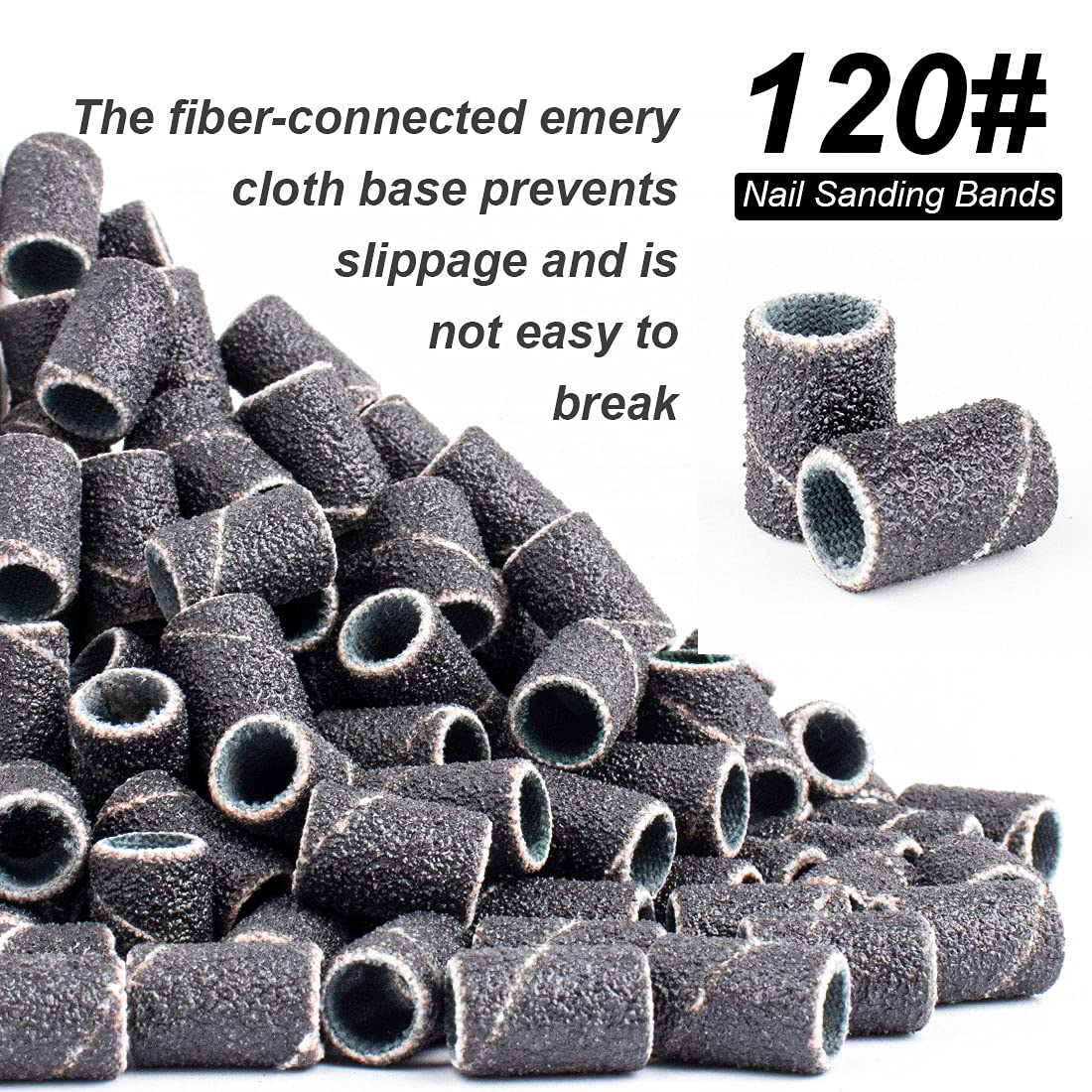 Professional 120 Grit Nail Sanding Bands for Nail Drill - 100 Medium Sanding Bands with Storage Box & 2 Mandrels (Fits 3/32