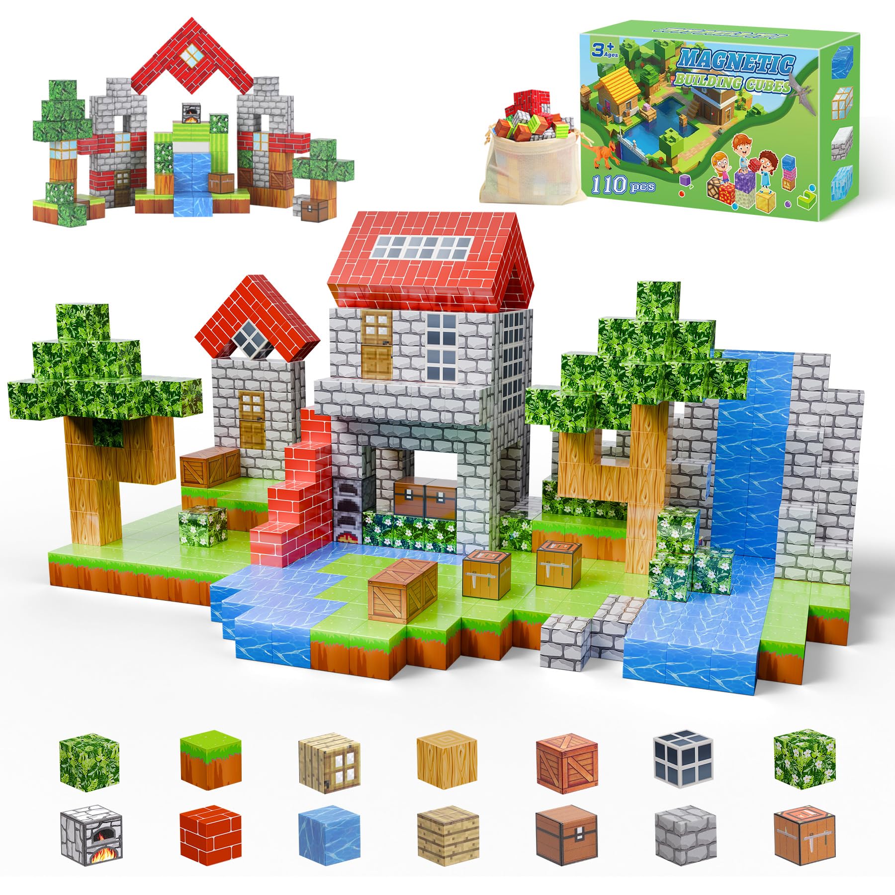 110PCS Magnetic Building Blocks for Kids Ages 6-10 | STEM Educational Stacking Toys for Boys & Girls | Sensory Fidget Cubes for Toddlers | Jungle Themed Creative Play Set - Perfect for Classroom, Birthday Gifts & Stress Relief Activities