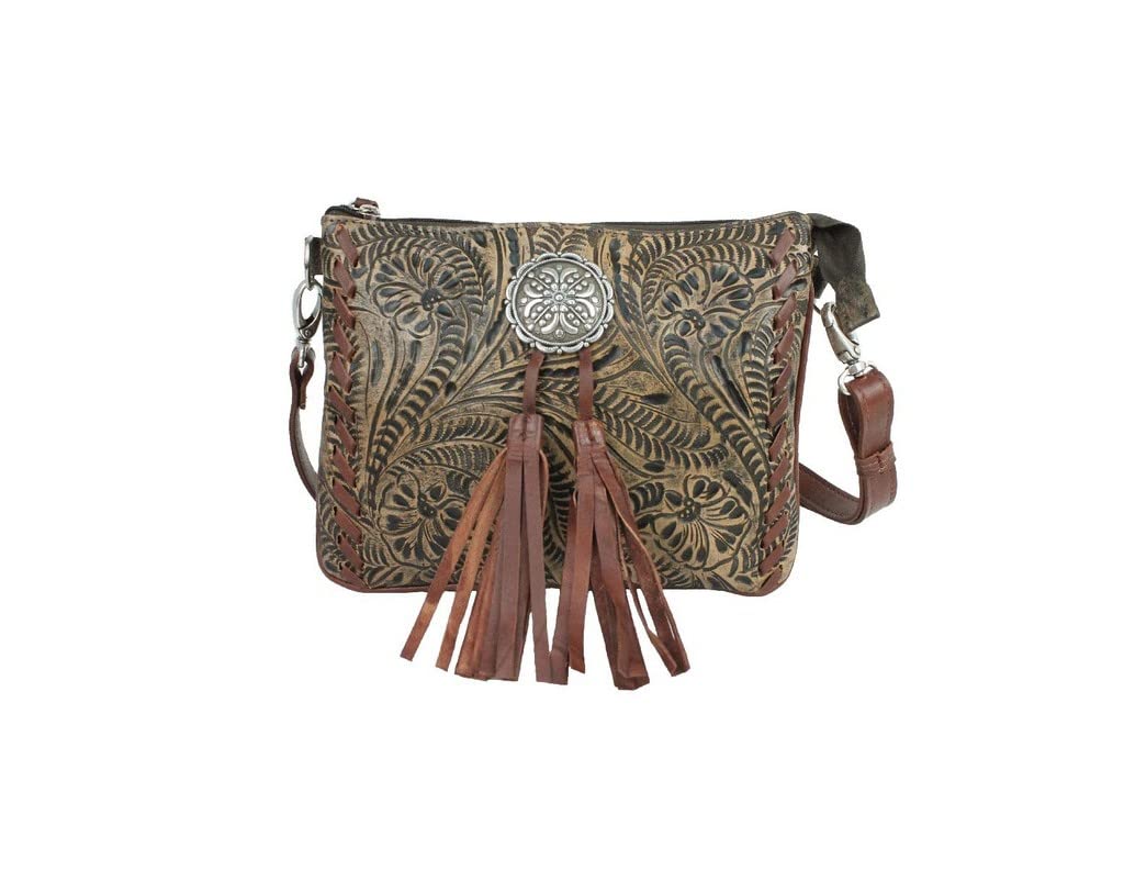 American West Leather Lariats & Lace Multi-Compartment Crossbody Bag for Women | Western Style Purse with Multiple Pockets | Perfect for Travel, Shopping and Everyday Use
