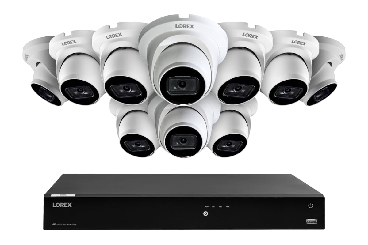 Lorex 4K 8MP 16-Channel PoE NVR Security System with 10 IP Dome Cameras - 4TB HDD, Color Night Vision, Smart Person/Vehicle Detection, IP67 Weatherproof, Two-Way Audio (Wired & Wi-Fi) - Ideal for Home & Business Surveillance, 24/7 Monitoring, Indoor/Outdoor Protection