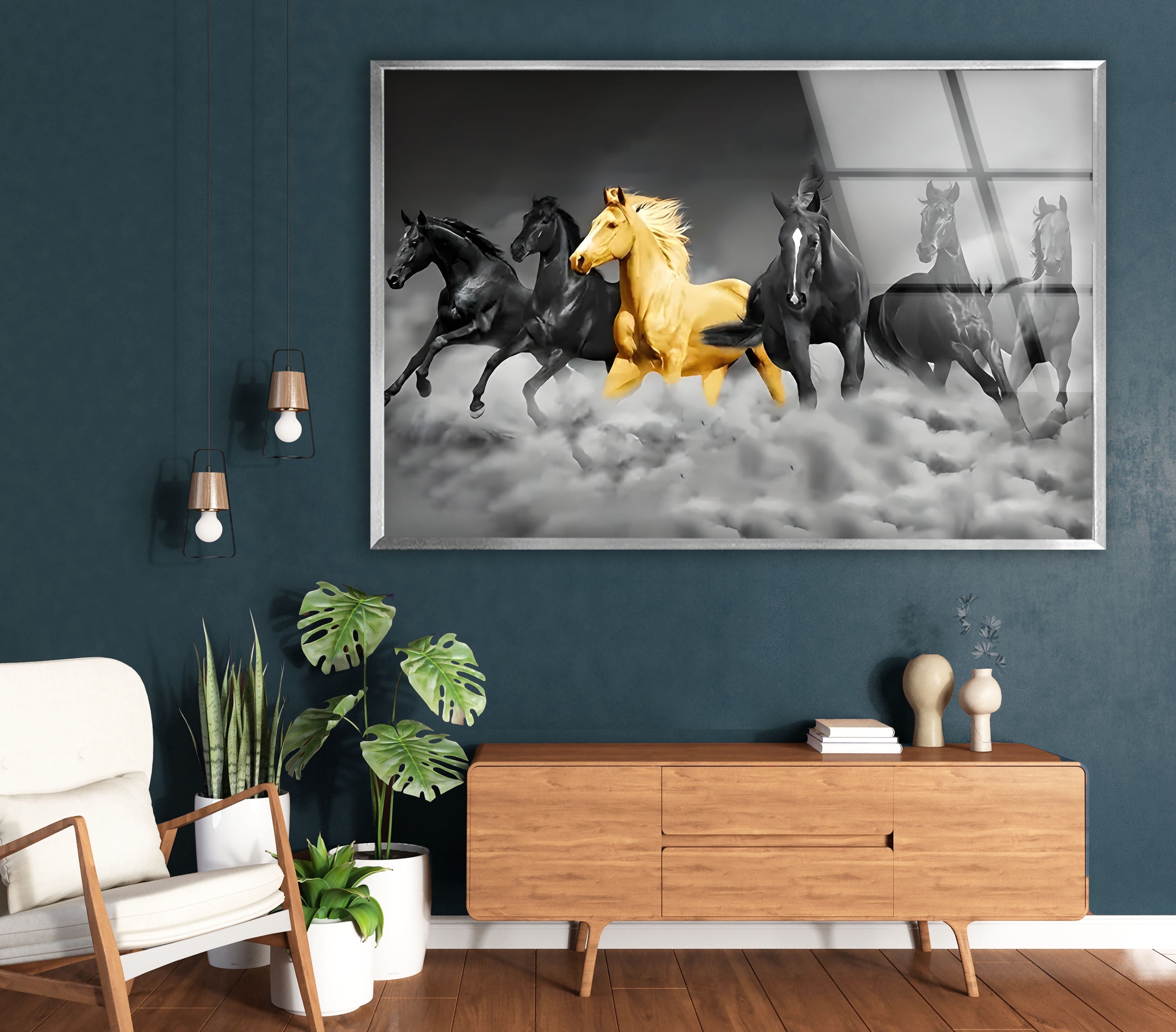 Elegant Black & Golden Horse Glass Wall Art - Handmade Modern Home Decor for Living Room, Bedroom & Office - Perfect Gift Idea for Housewarming & Holidays