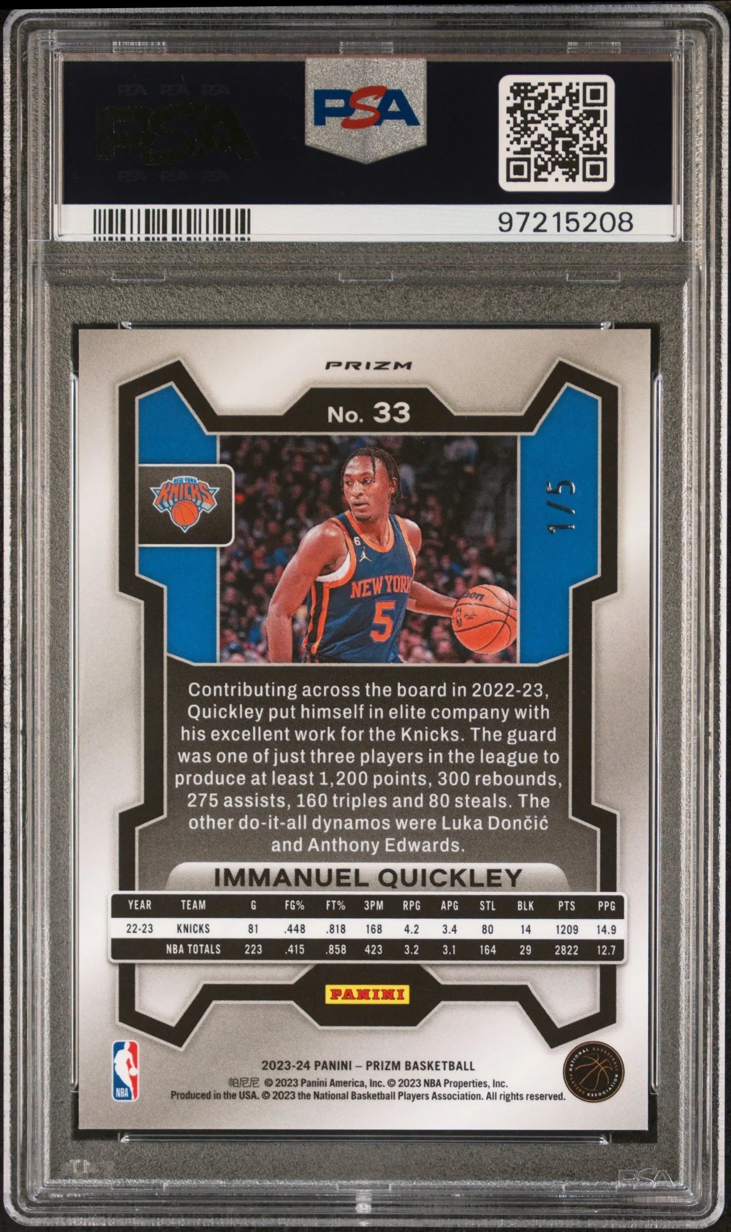 2023 Panini Prizm Basketball Immanuel Quickley Green Shimmer FOTL PSA 10 1/5 - Rare Collectible Basketball Card for NBA Fans & Sports Memorabilia Collectors - Perfect for Display, Investment, and Trading