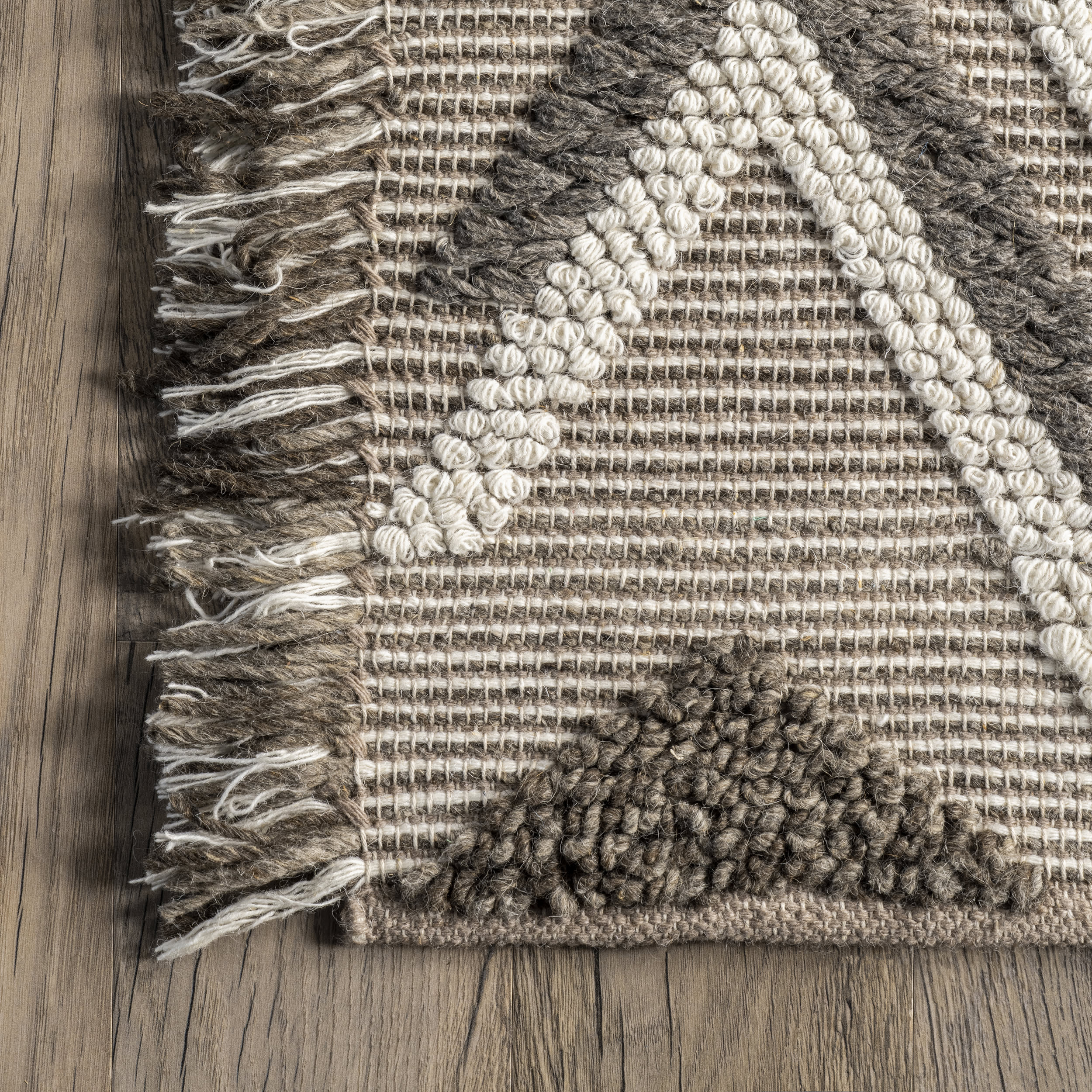 Esme Wool Geometric Rug - Soft Beige Area Rug for Living Room, Bedroom & Home Decor | Handmade Modern Boho Carpet
